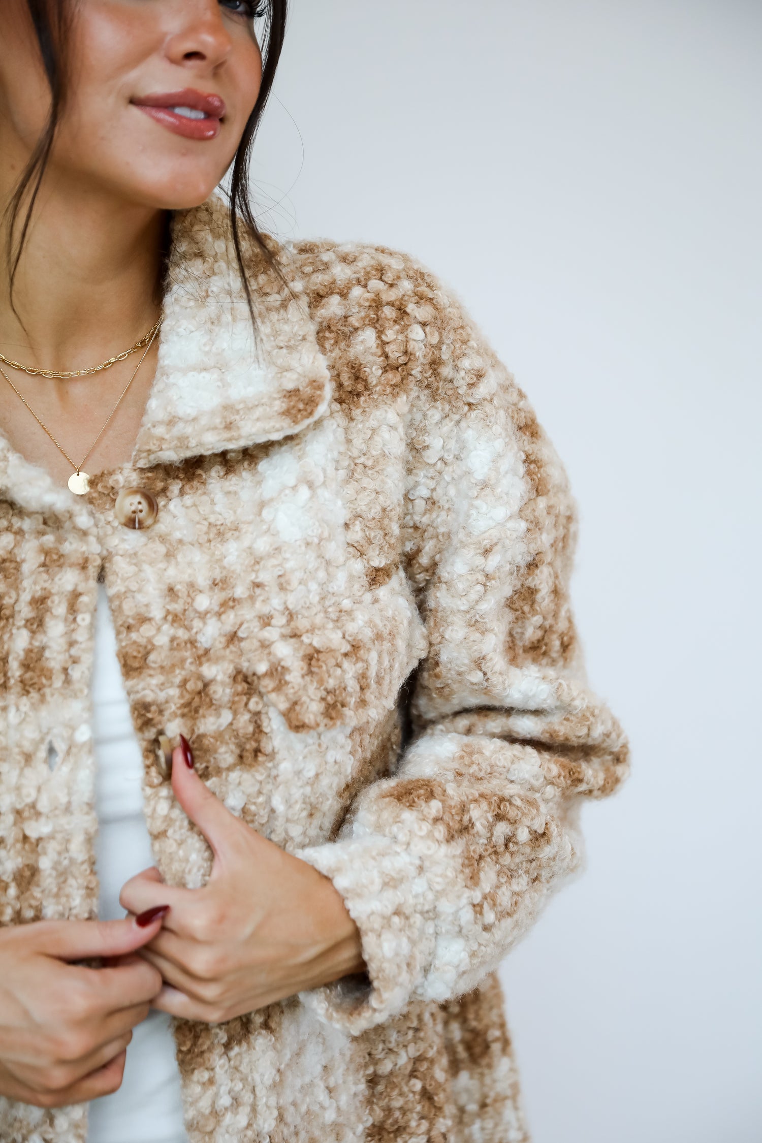 Modern Coziness Taupe Plaid Teddy Jacket