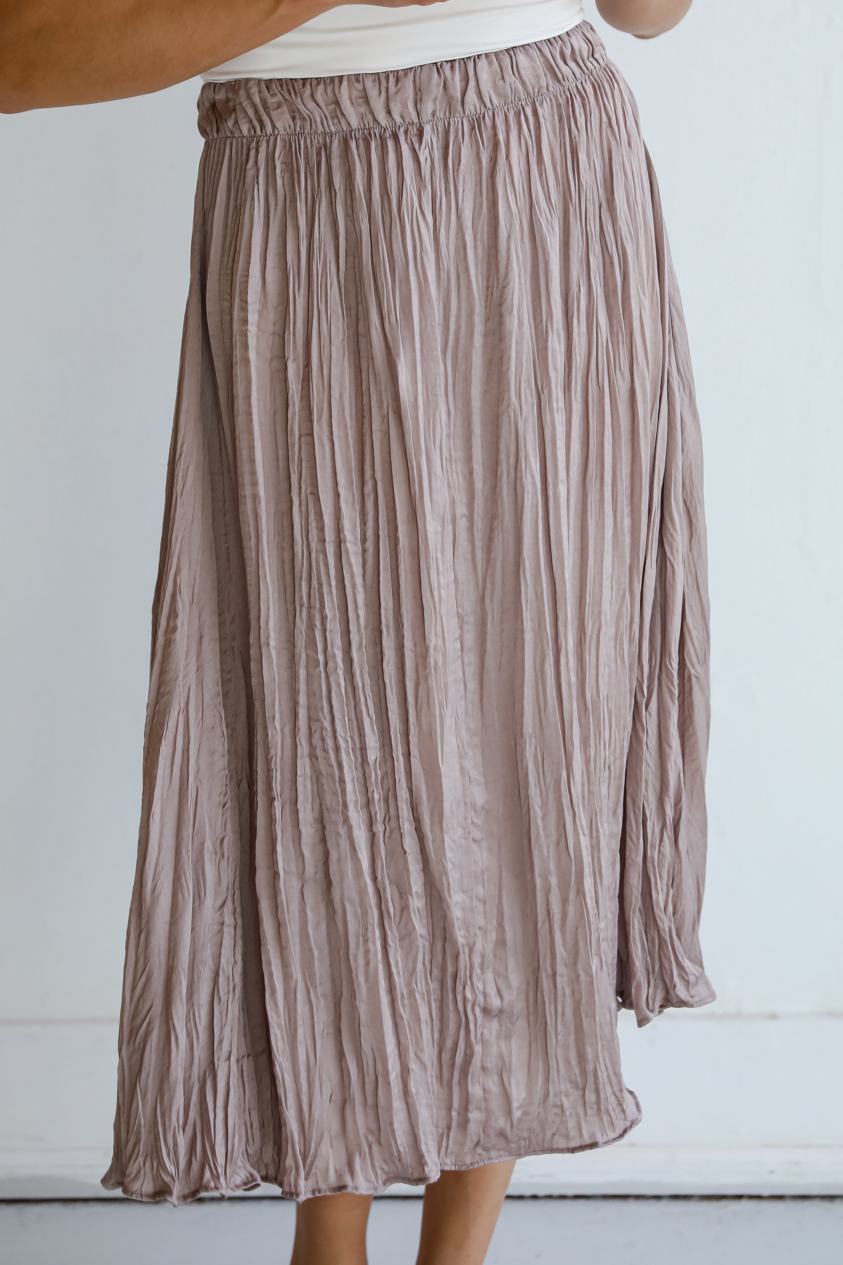 Taupe Satin Midi Skirt