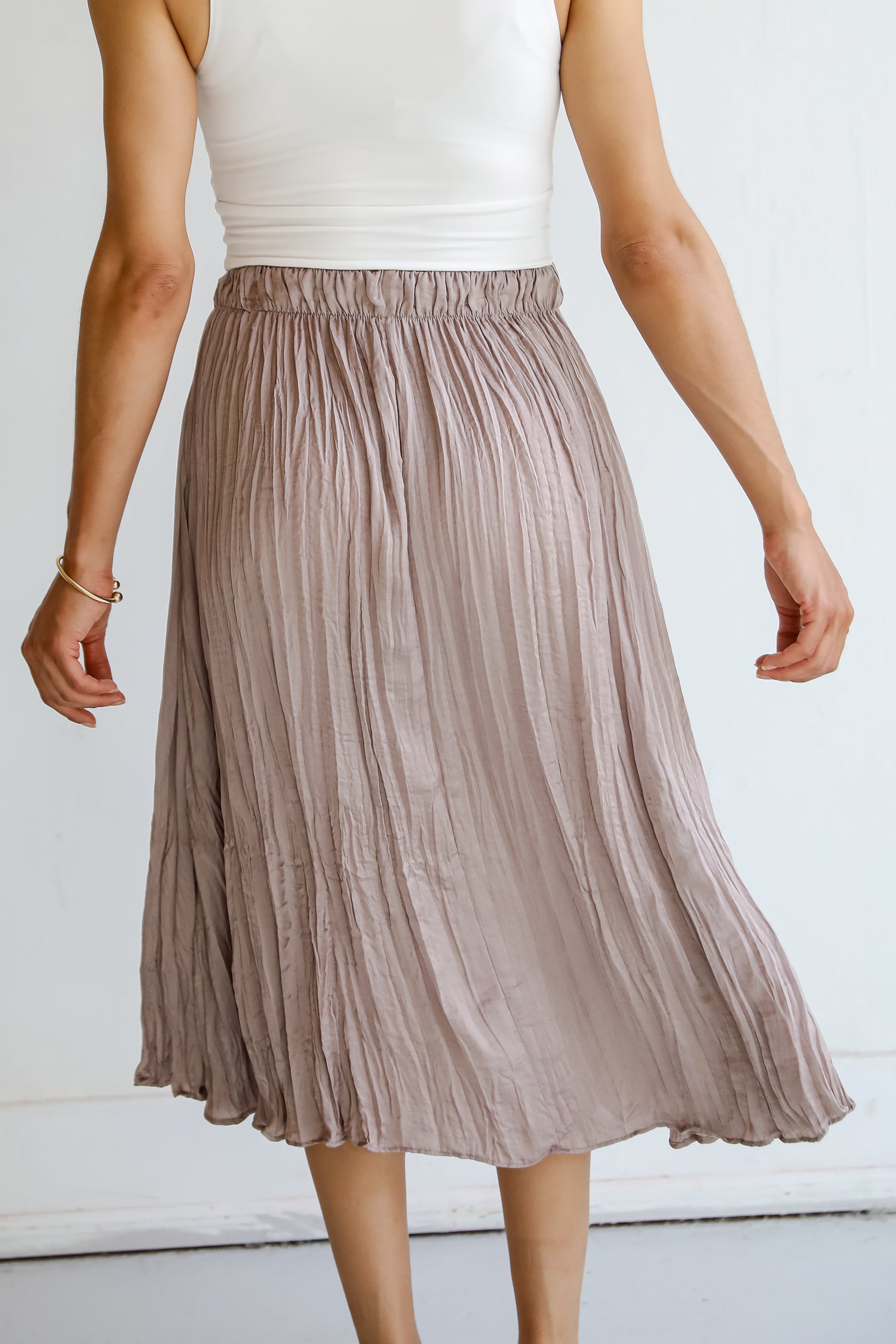 Taupe Satin Midi Skirt