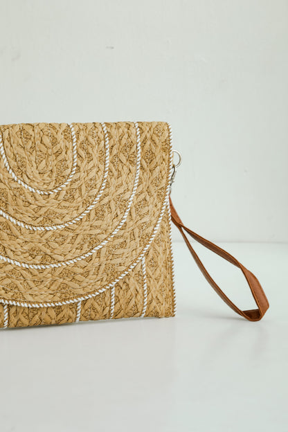 World Traveler Taupe Straw Clutch