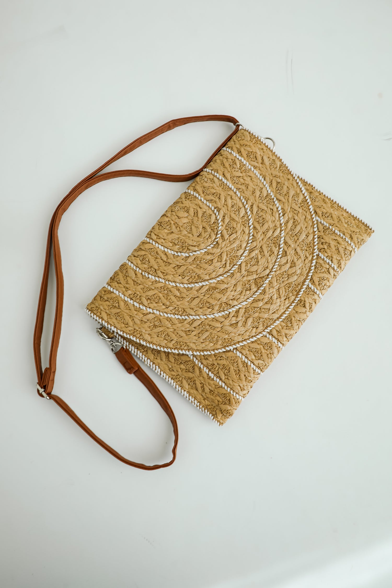 World Traveler Taupe Straw Clutch