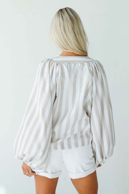 Impressively Sweet Taupe Striped Blouse