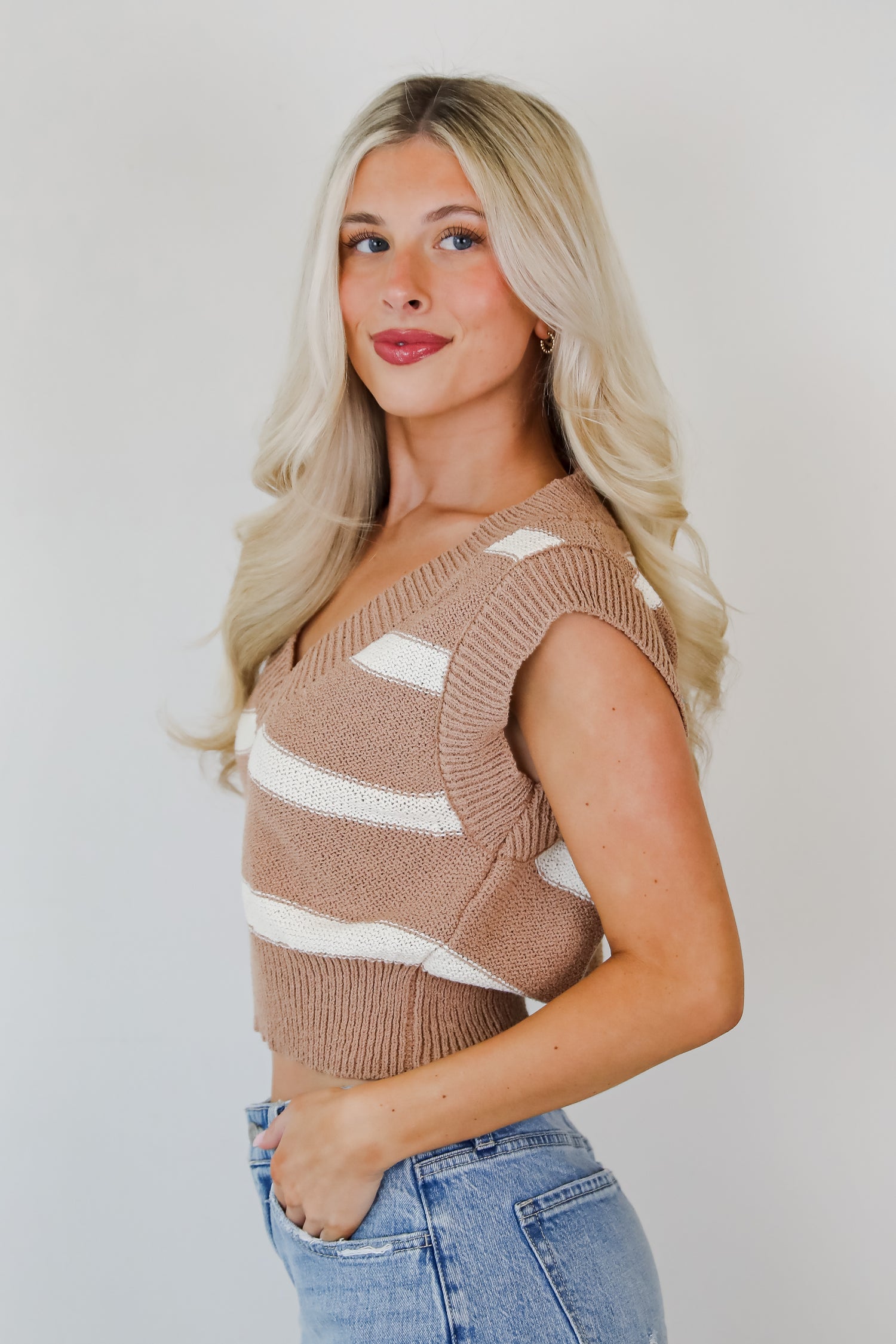 Sophisticated Staple Taupe Striped Sweater Vest