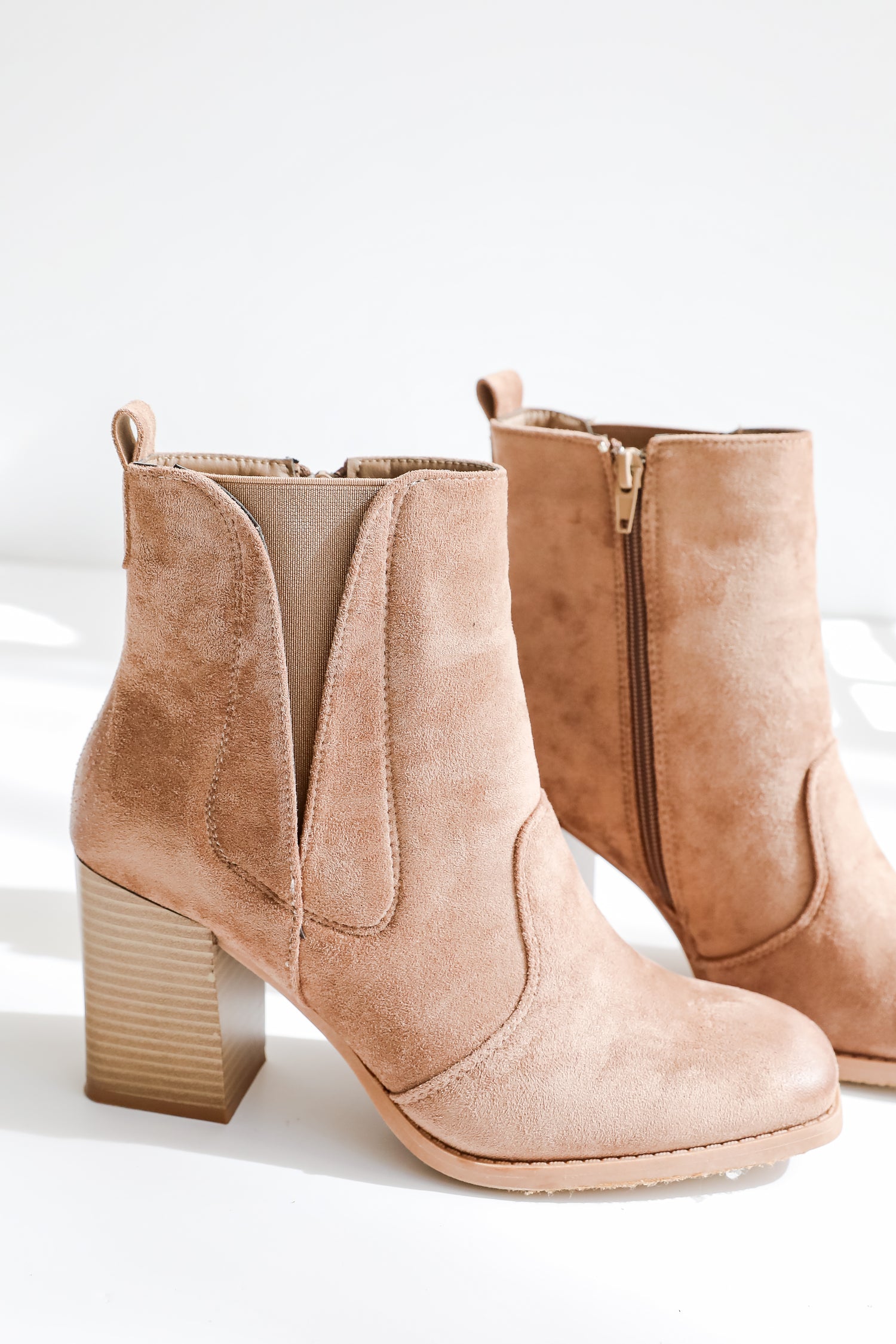 Finding My Way Taupe Suede Booties