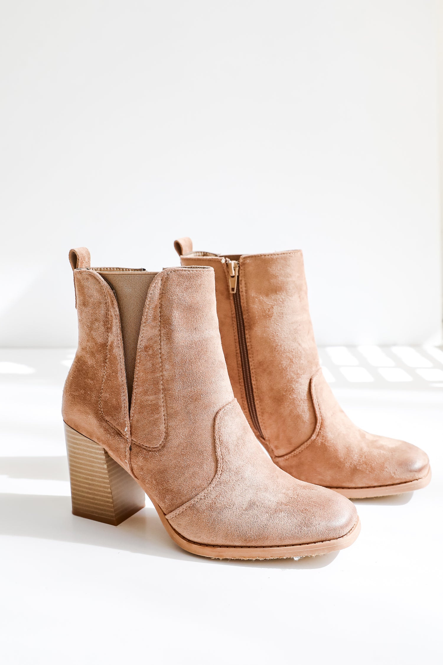 Finding My Way Taupe Suede Booties