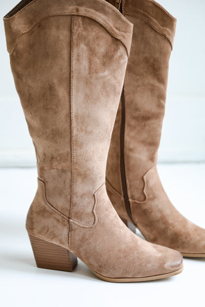 Rodeo Cutie Taupe Suede Western Boots