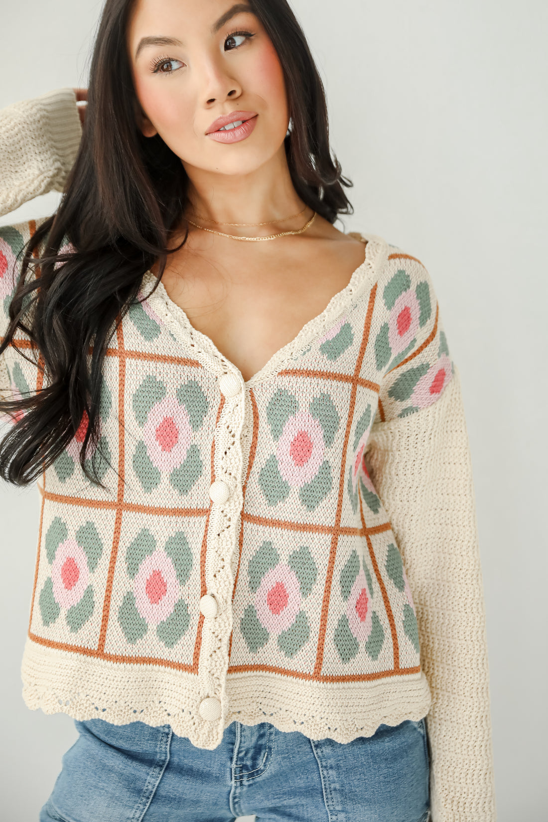 Ultimate Sweetness Ivory Floral Sweater Cardigan