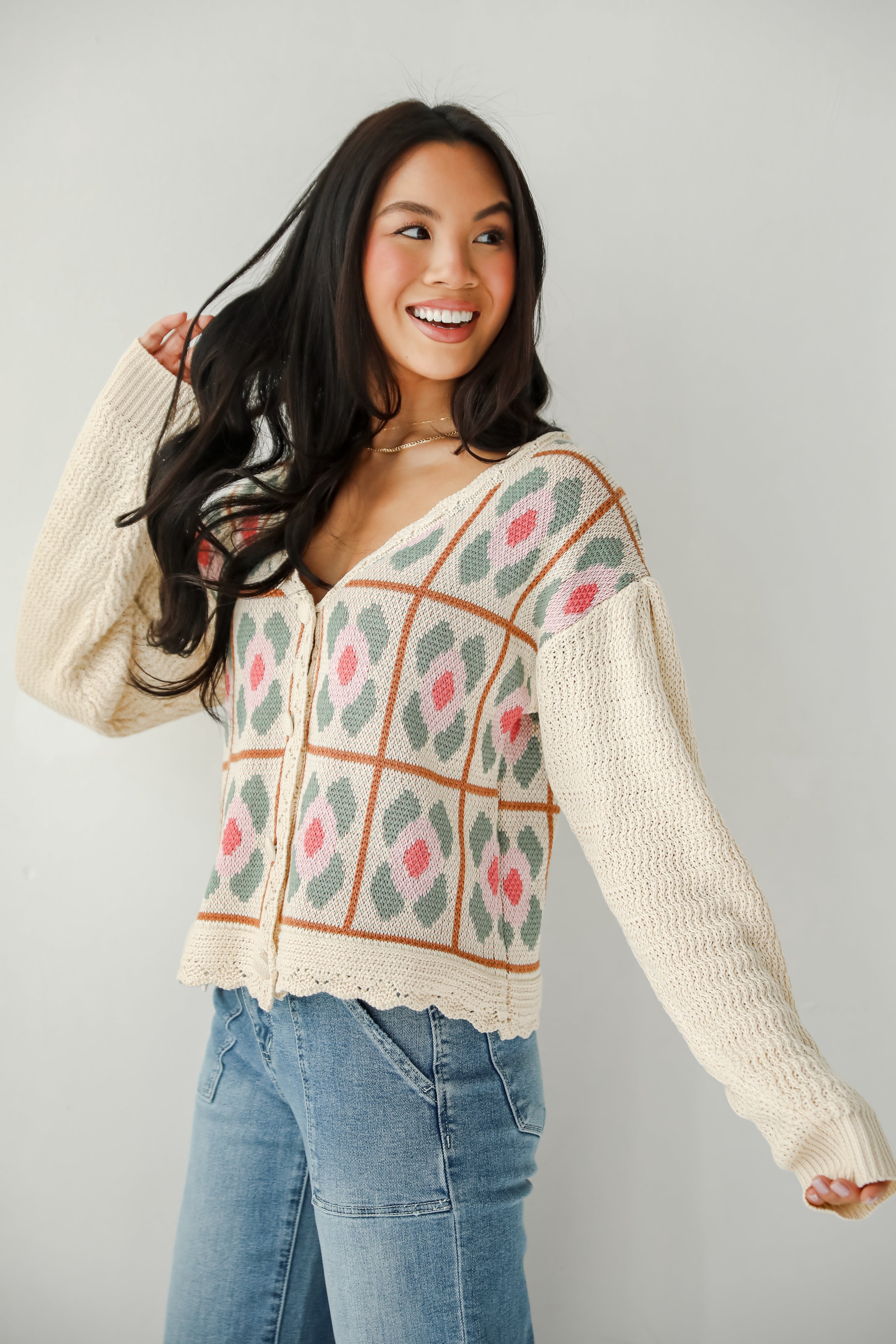 Ultimate Sweetness Ivory Floral Sweater Cardigan