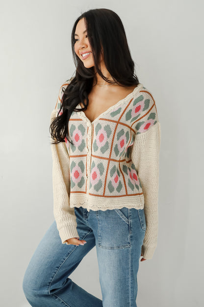 Ultimate Sweetness Ivory Floral Sweater Cardigan