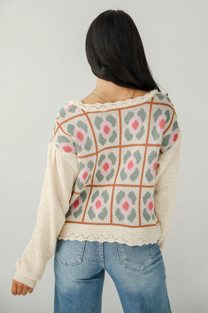 Ultimate Sweetness Ivory Floral Sweater Cardigan