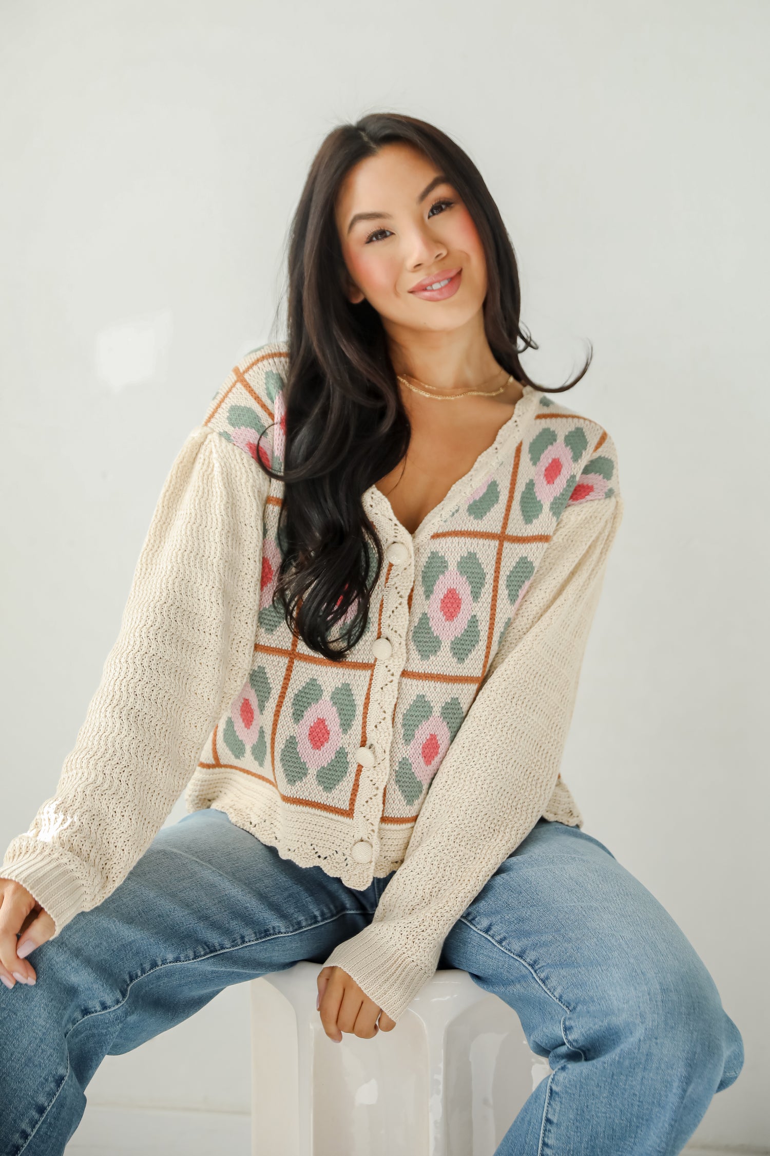 Ultimate Sweetness Ivory Floral Sweater Cardigan