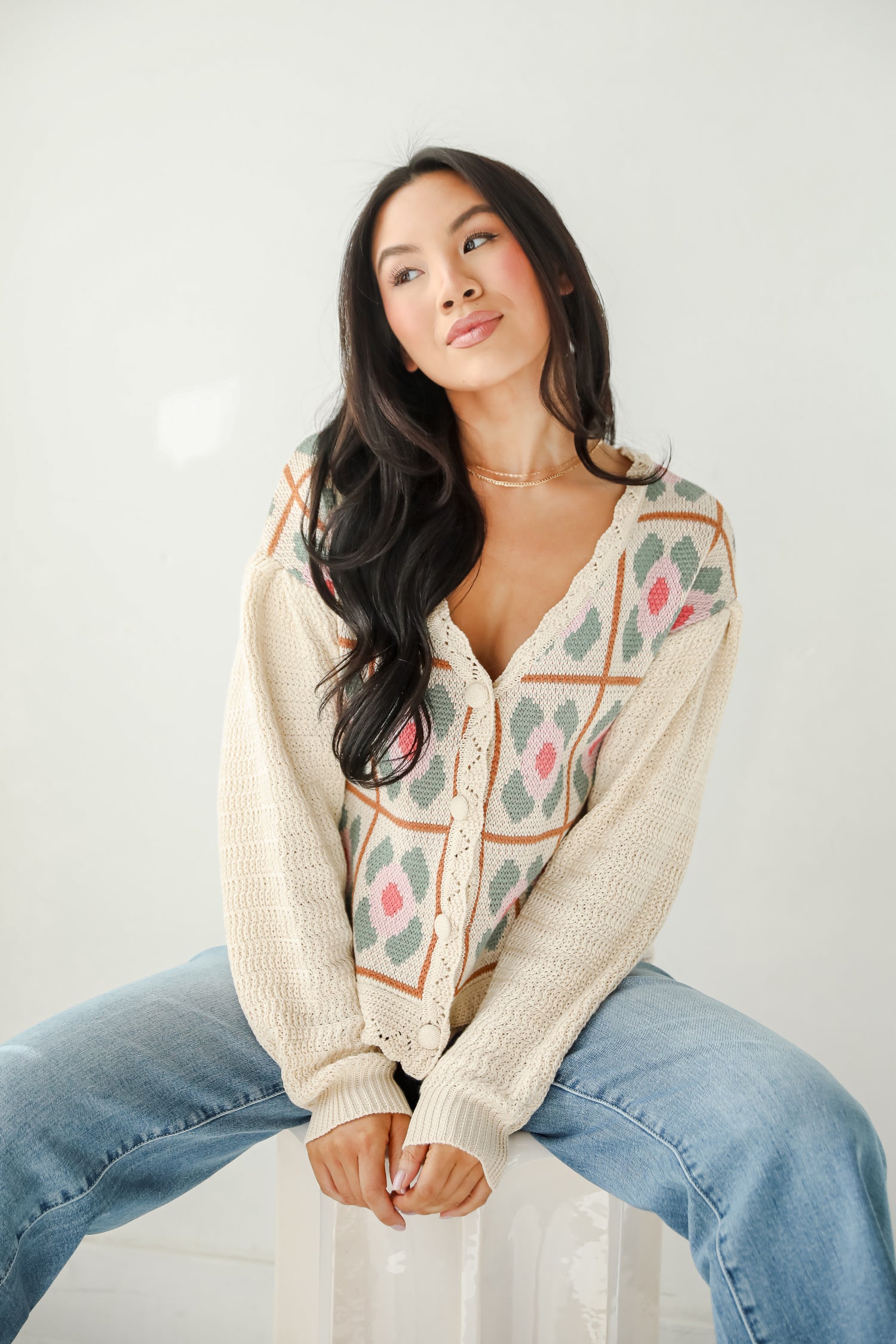 Ultimate Sweetness Ivory Floral Sweater Cardigan