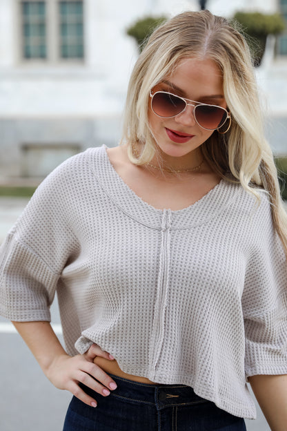 Effortless Mode Taupe Waffle Knit Tee