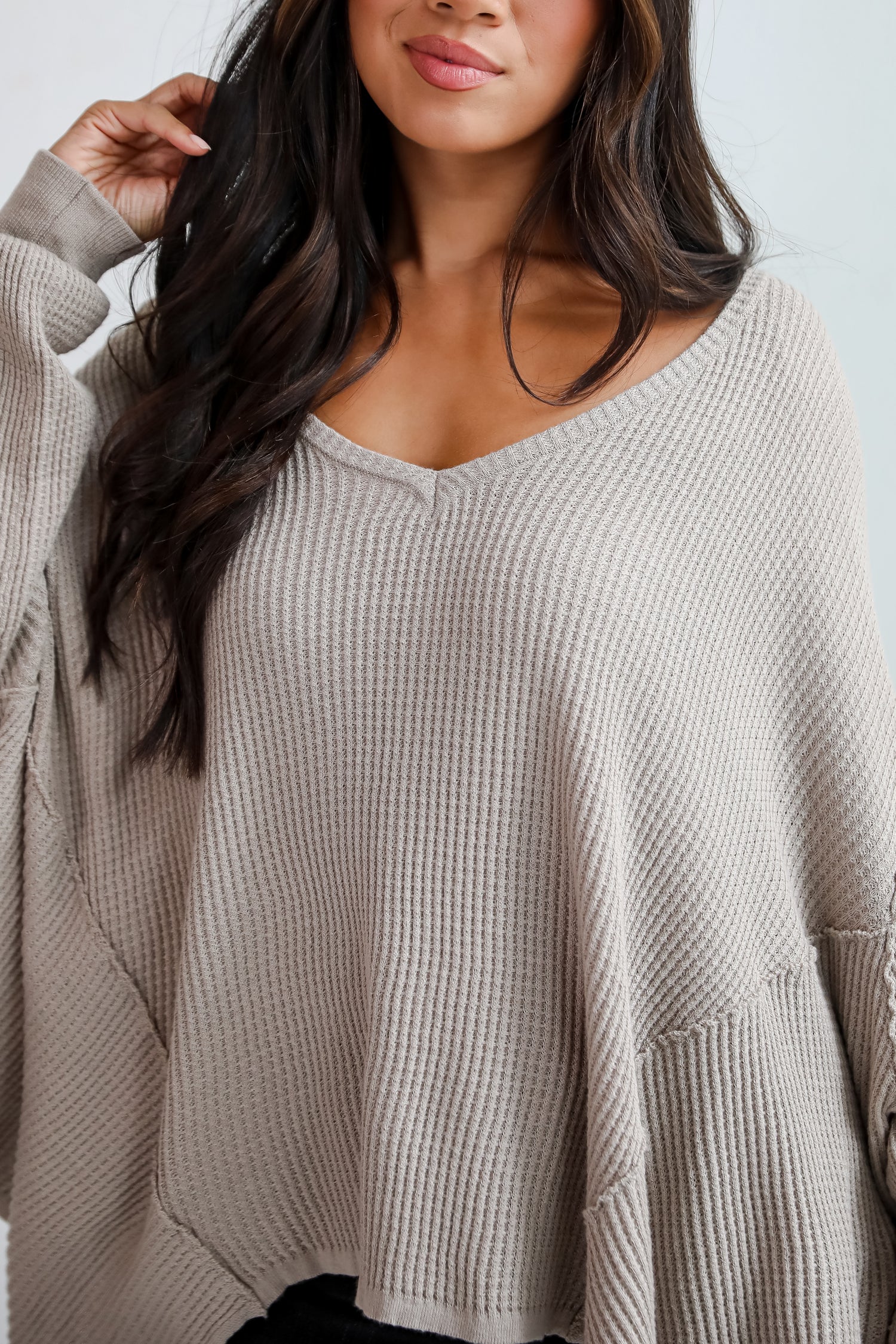 Sweetest Composure Taupe Oversized Waffle Knit Top