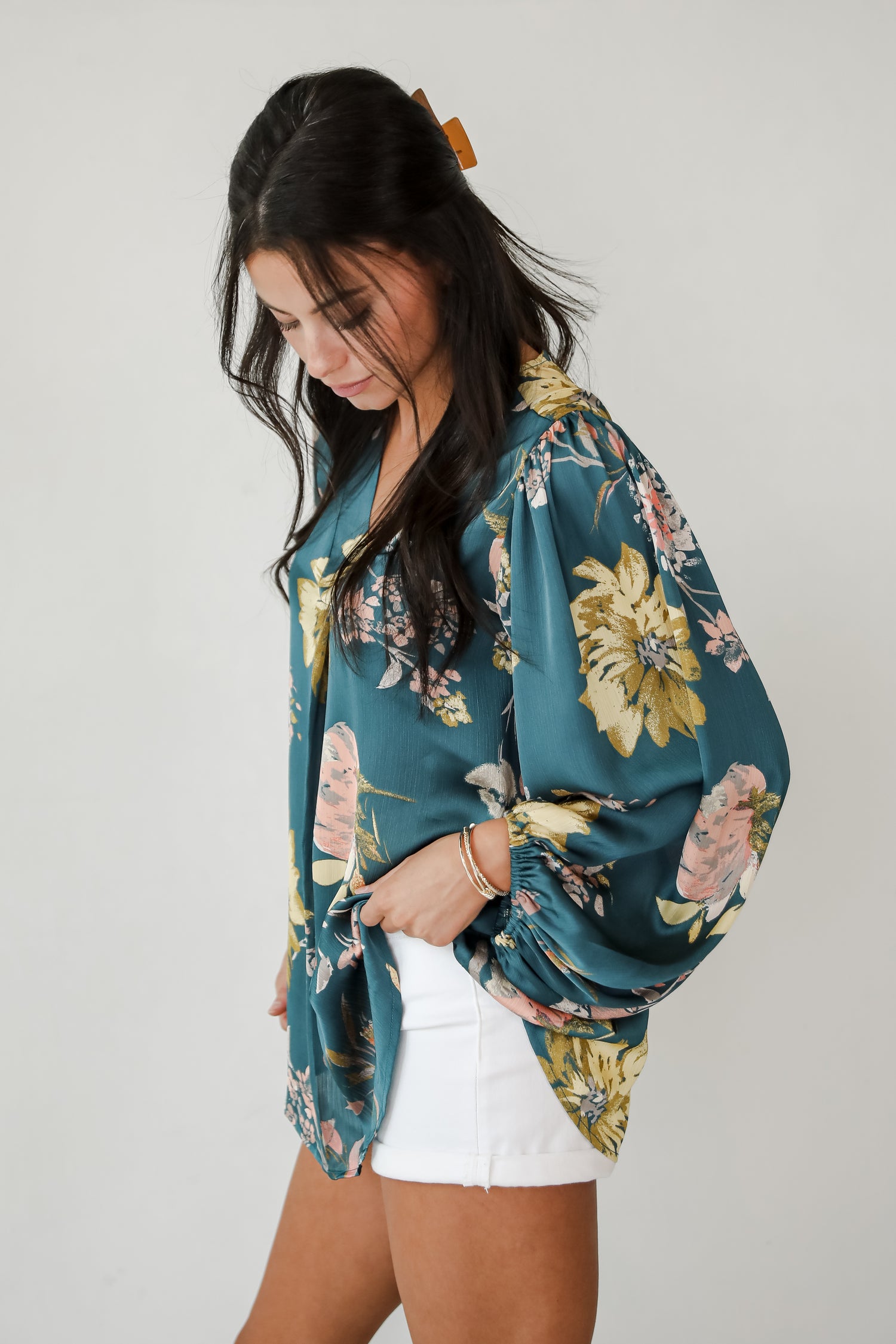 Easy On The Eyes Teal Floral Blouse