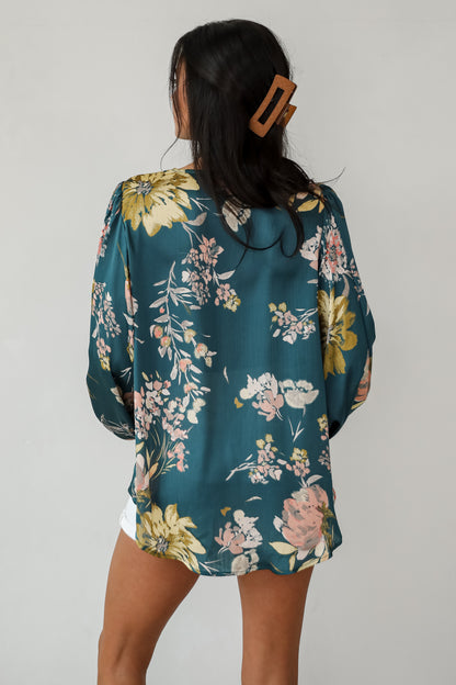 Easy On The Eyes Teal Floral Blouse