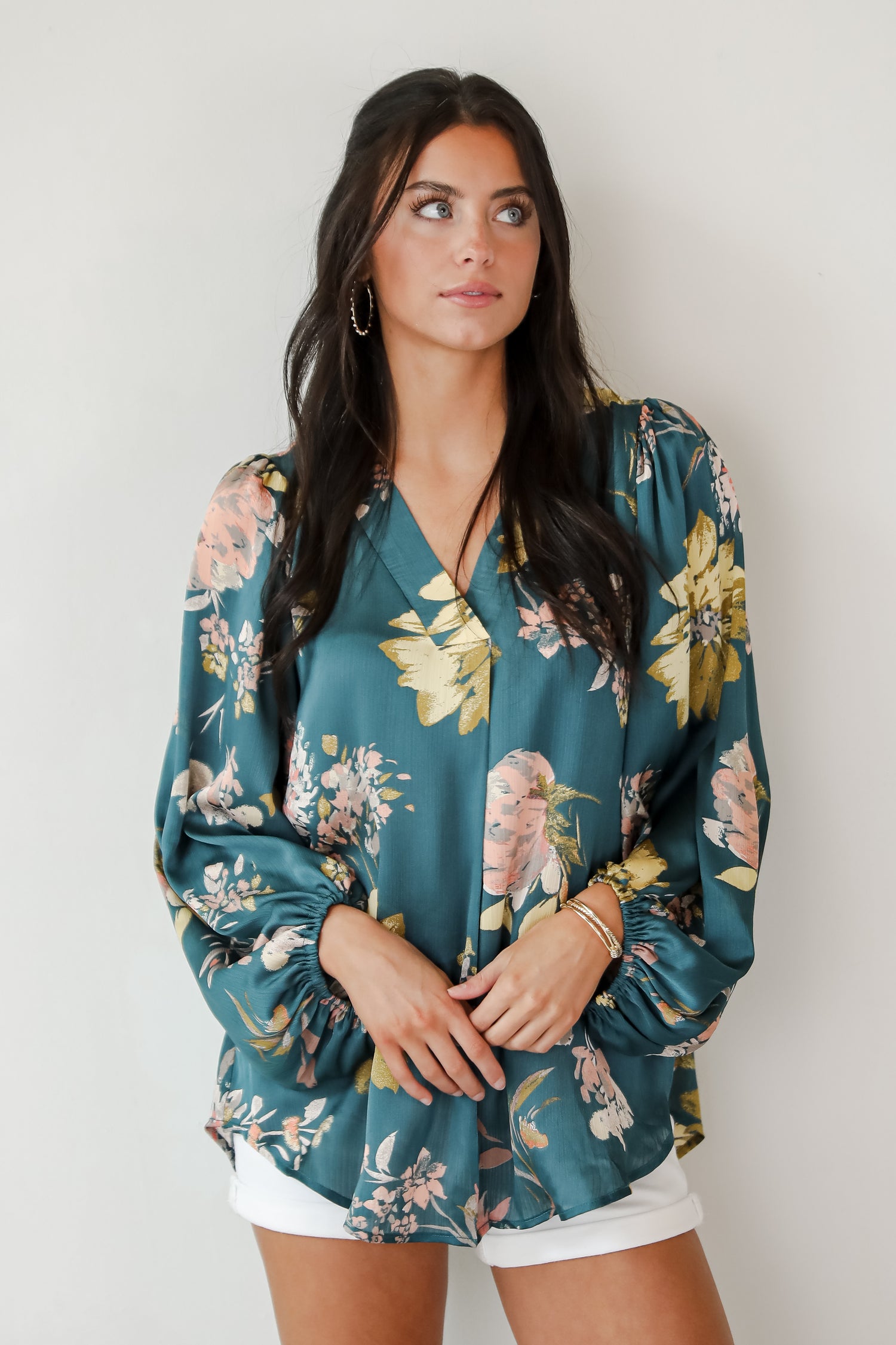 Easy On The Eyes Teal Floral Blouse