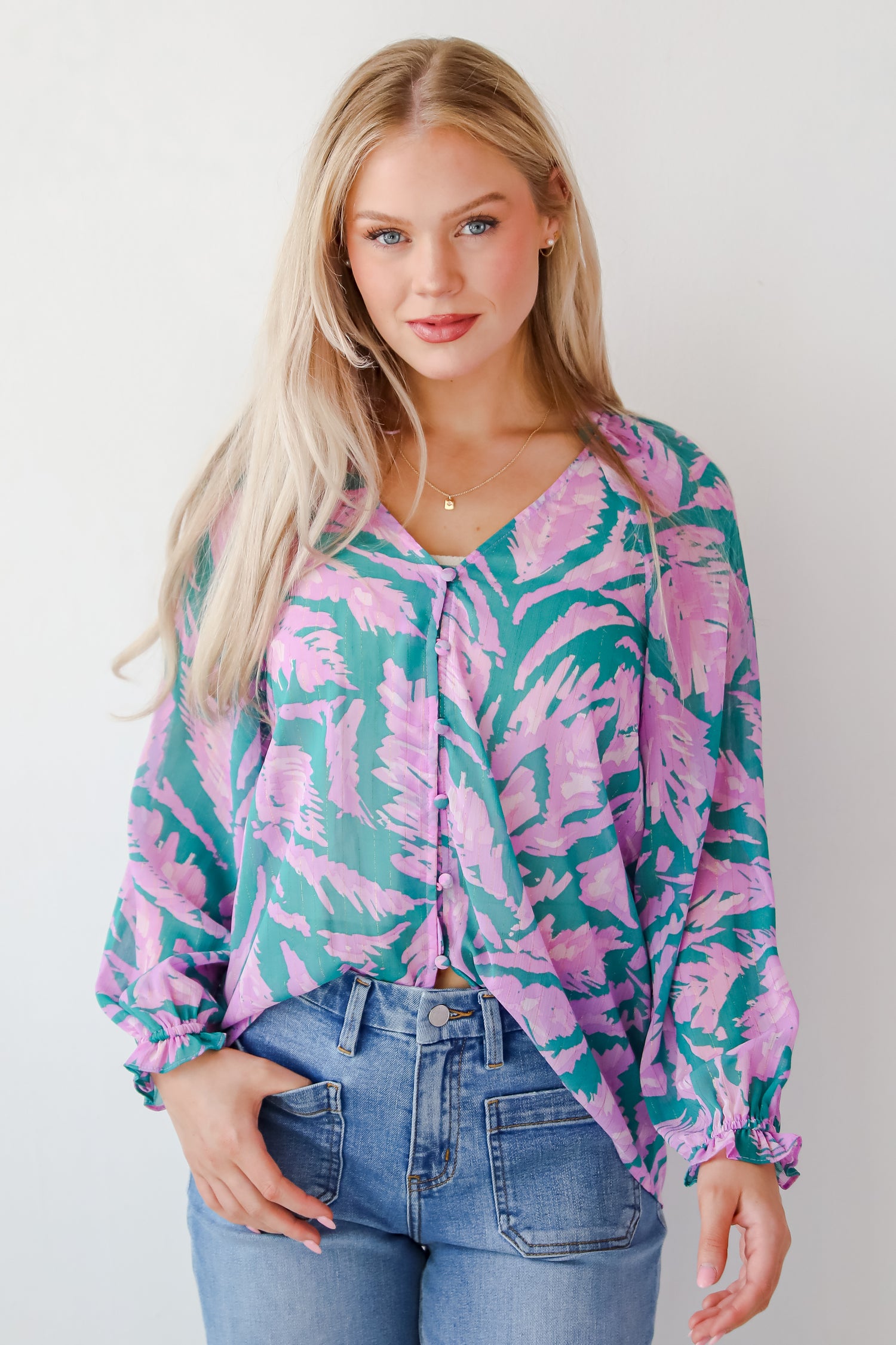 Dreamy Grace Teal Floral Blouse