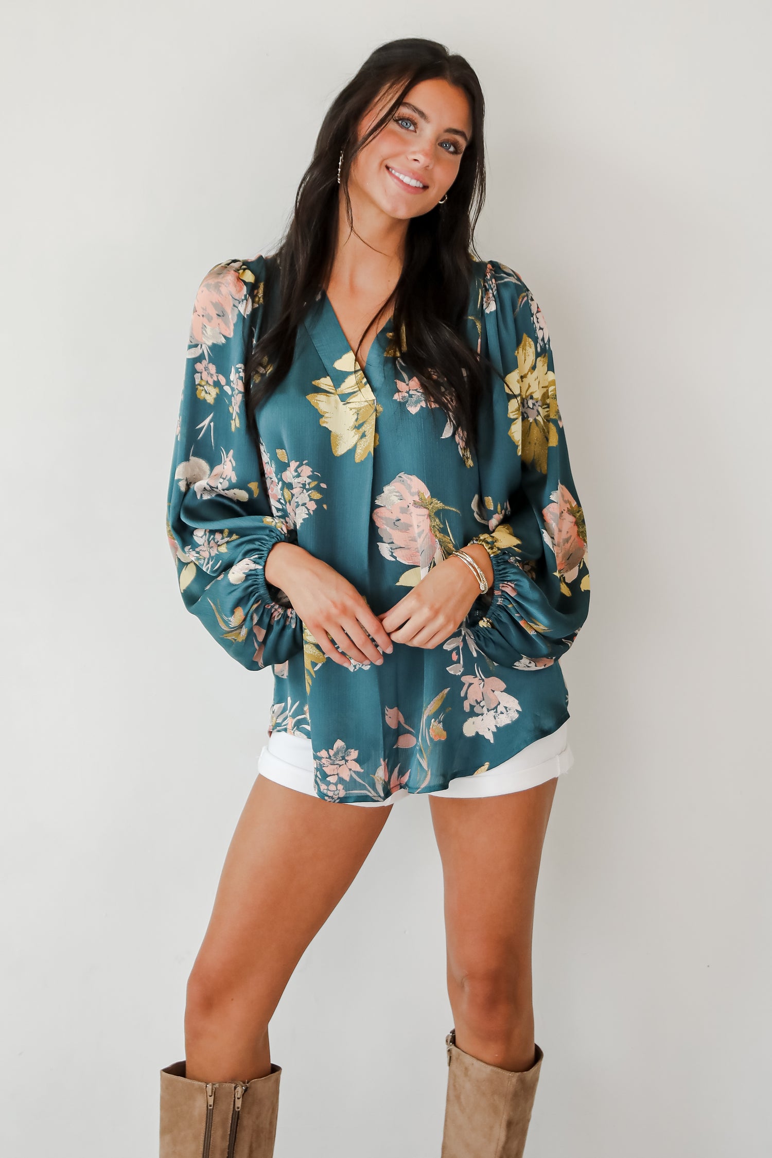 Easy On The Eyes Teal Floral Blouse