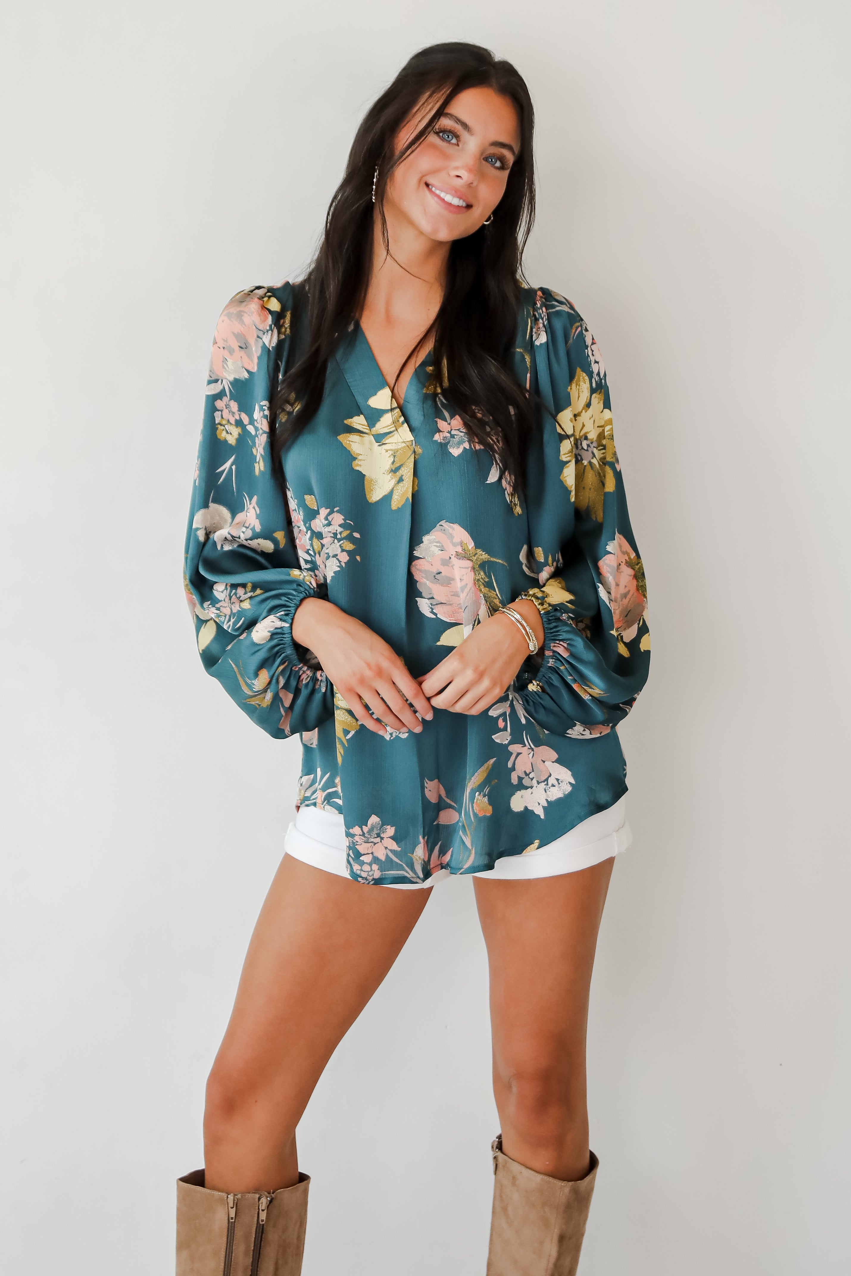 Easy On The Eyes Teal Floral Blouse