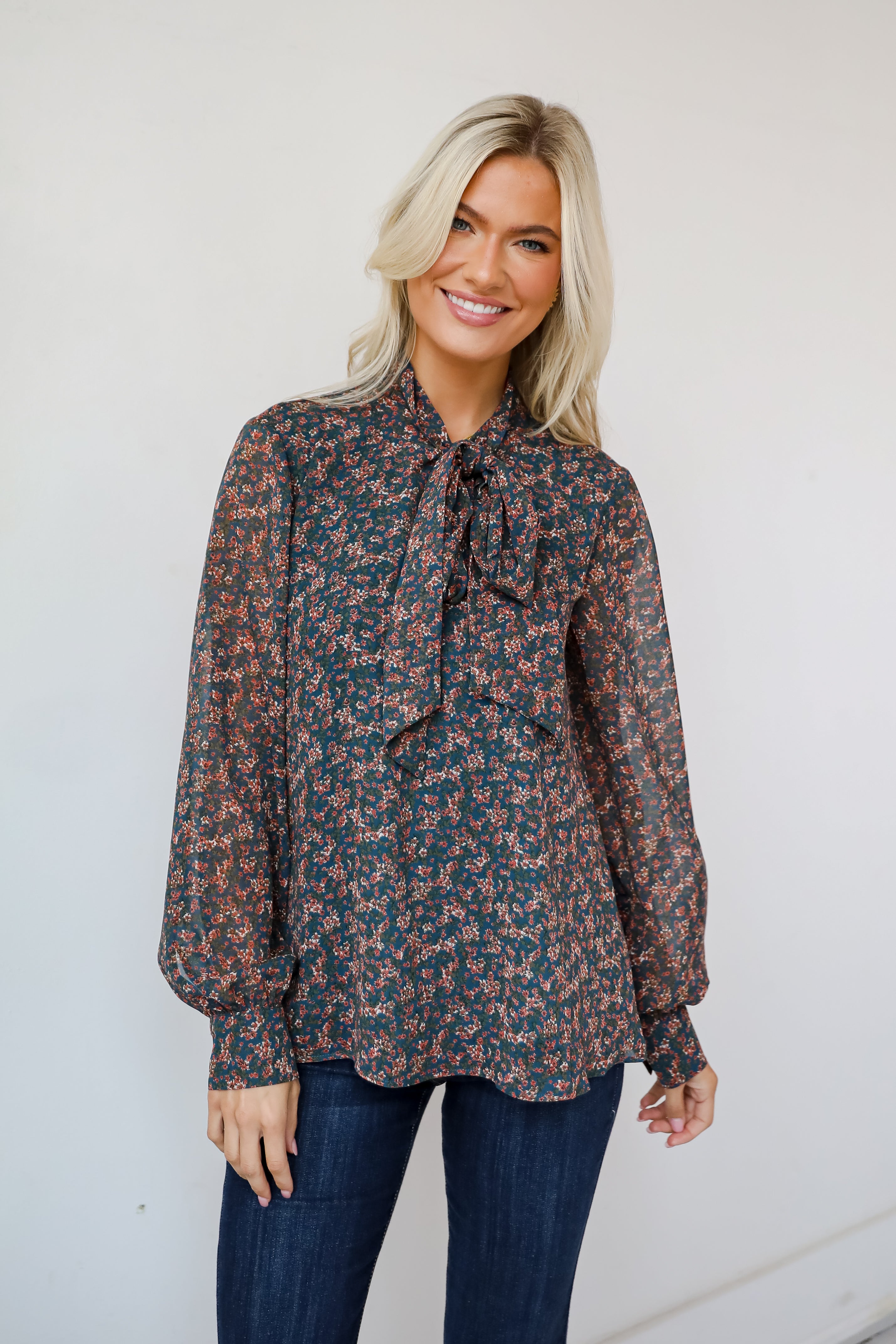 Sweetie Aura Teal Floral Blouse