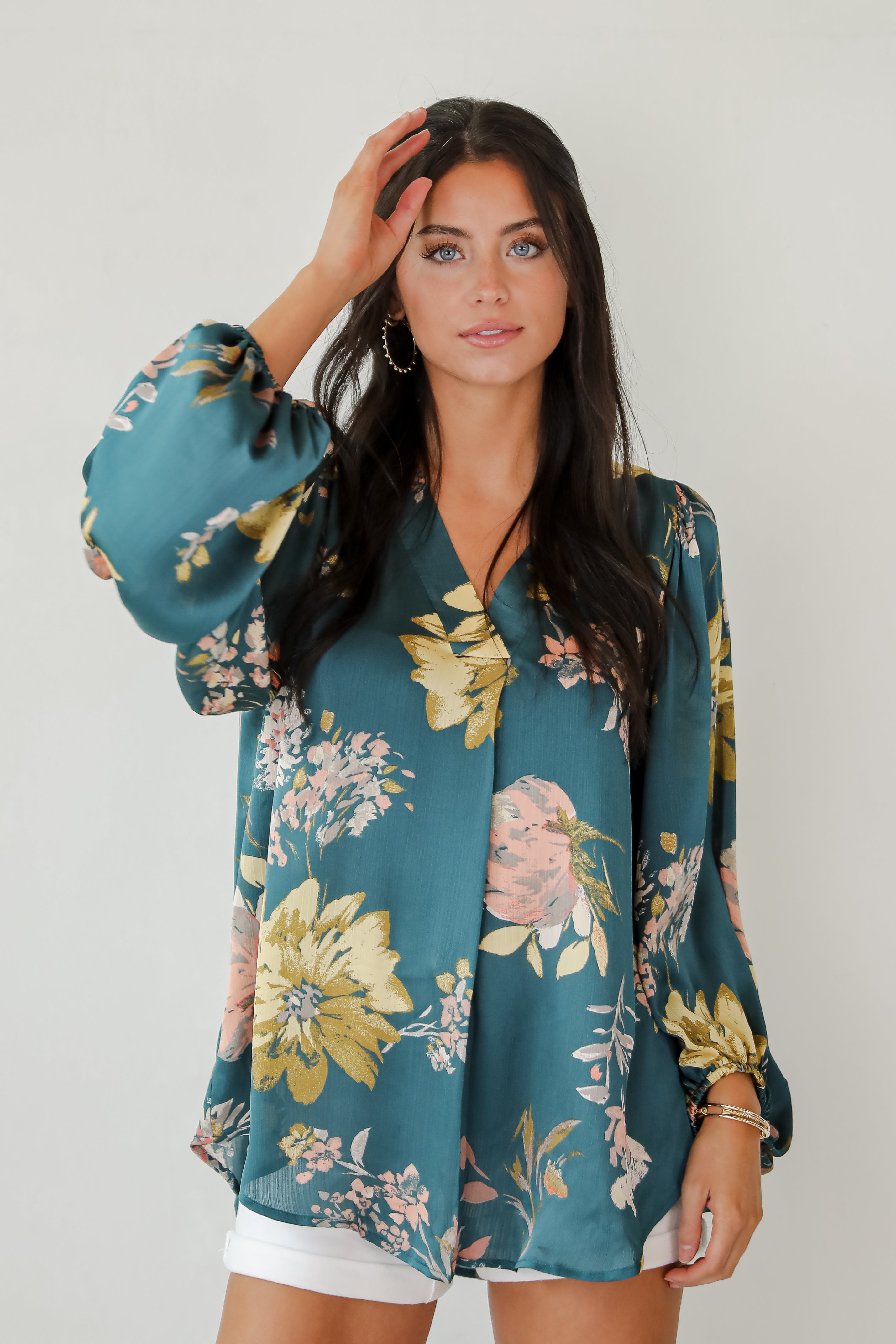 Easy On The Eyes Teal Floral Blouse