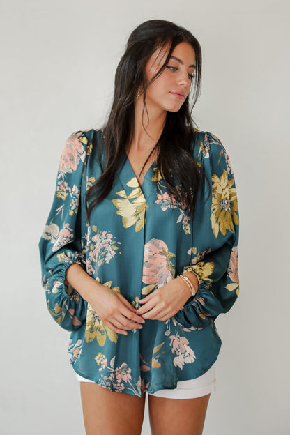 Easy On The Eyes Teal Floral Blouse