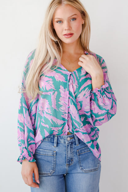 Dreamy Grace Teal Floral Blouse