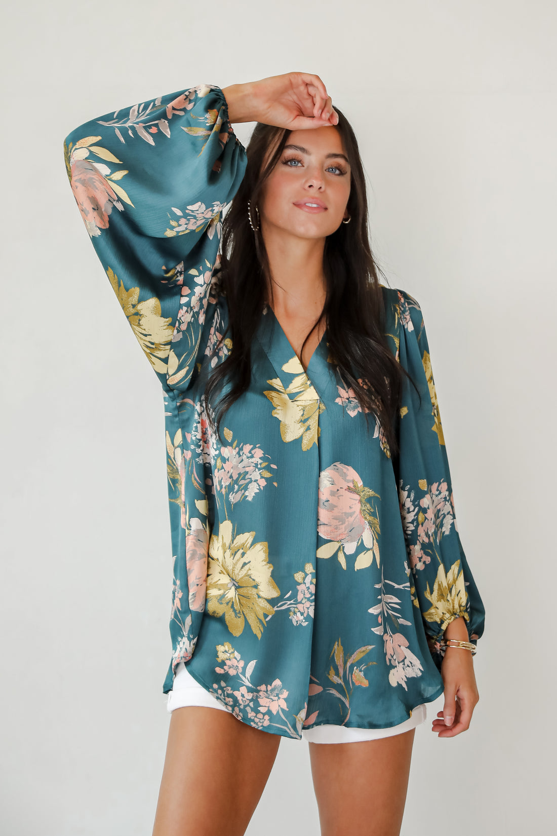 Easy On The Eyes Teal Floral Blouse