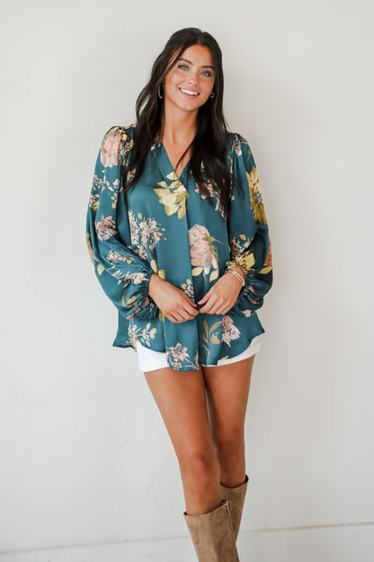 Easy On The Eyes Teal Floral Blouse