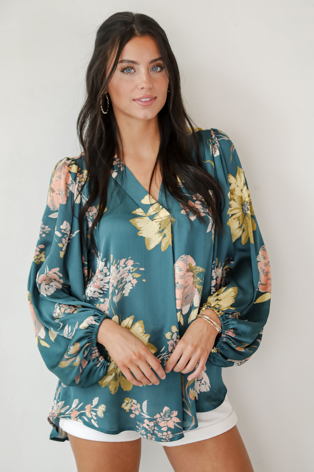 Easy On The Eyes Teal Floral Blouse