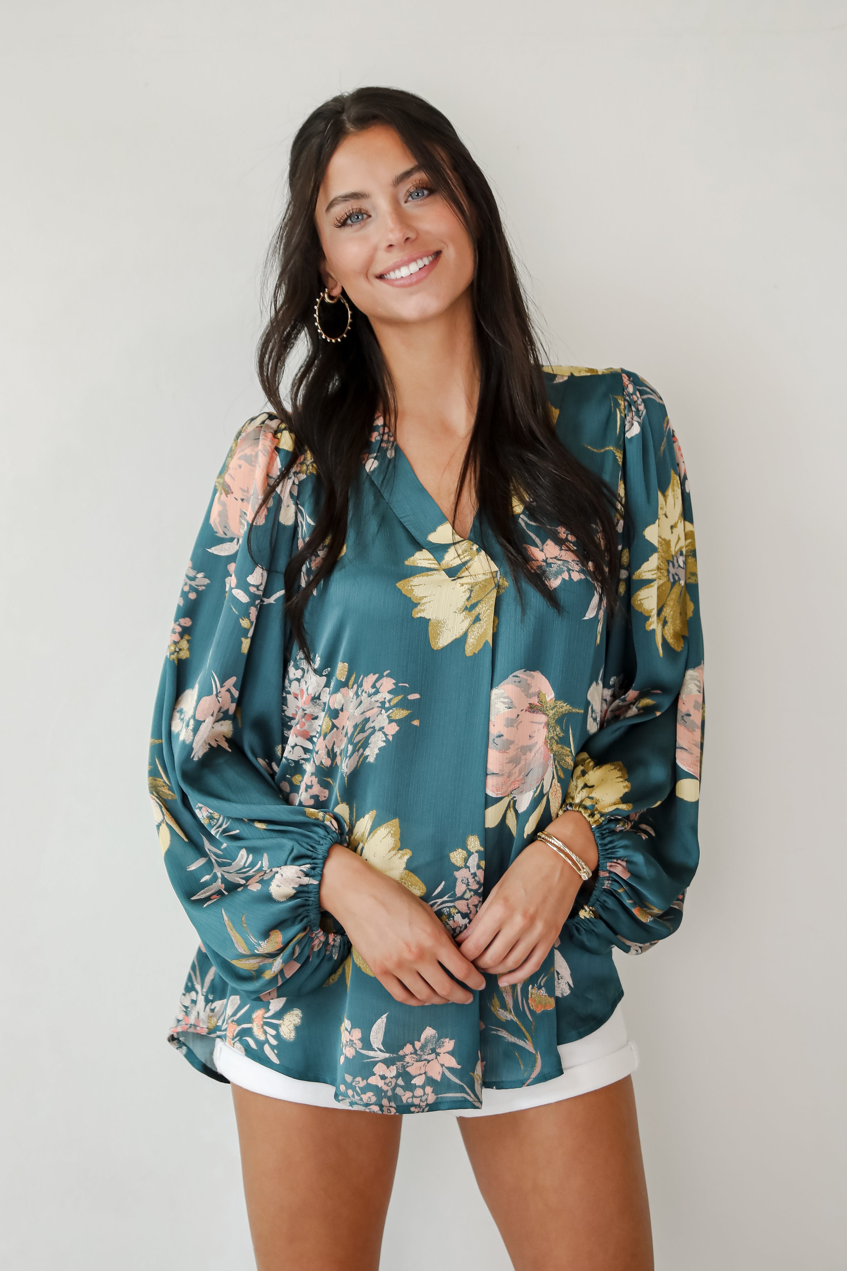 Easy On The Eyes Teal Floral Blouse