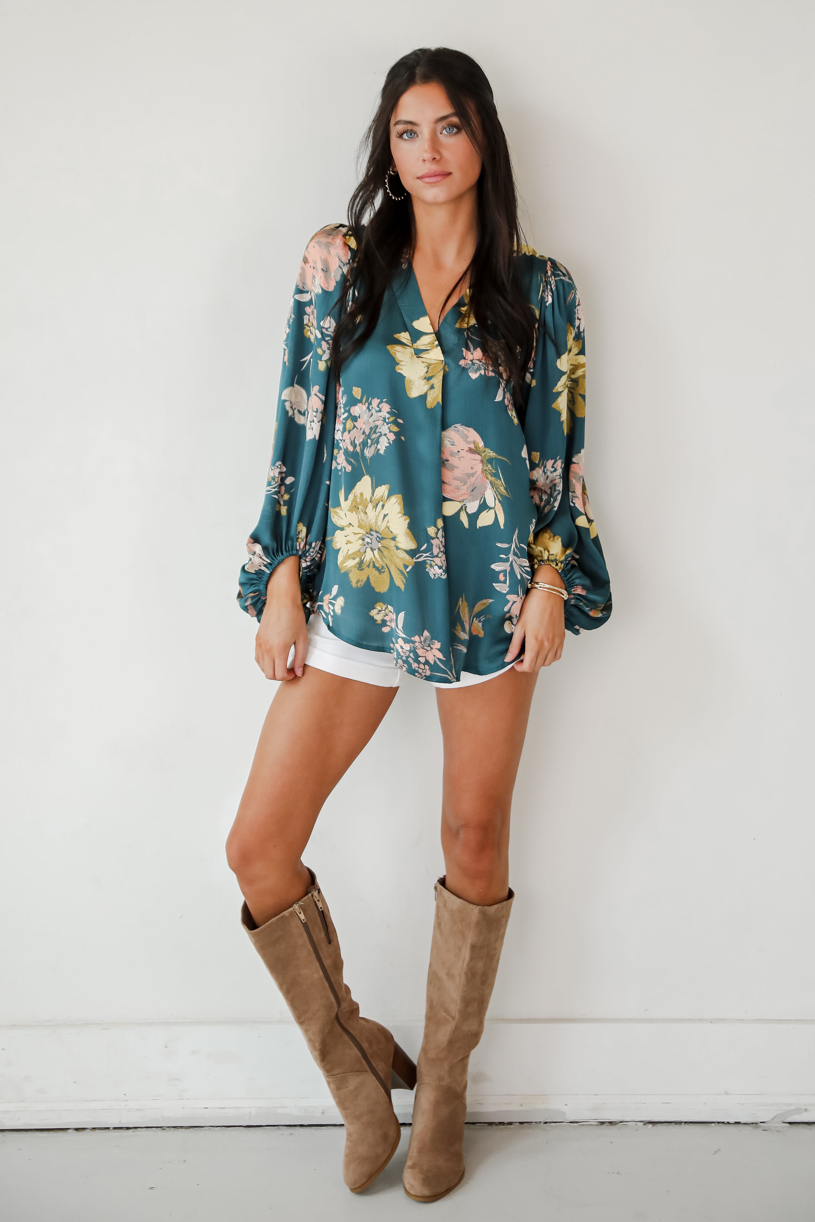 Easy On The Eyes Teal Floral Blouse