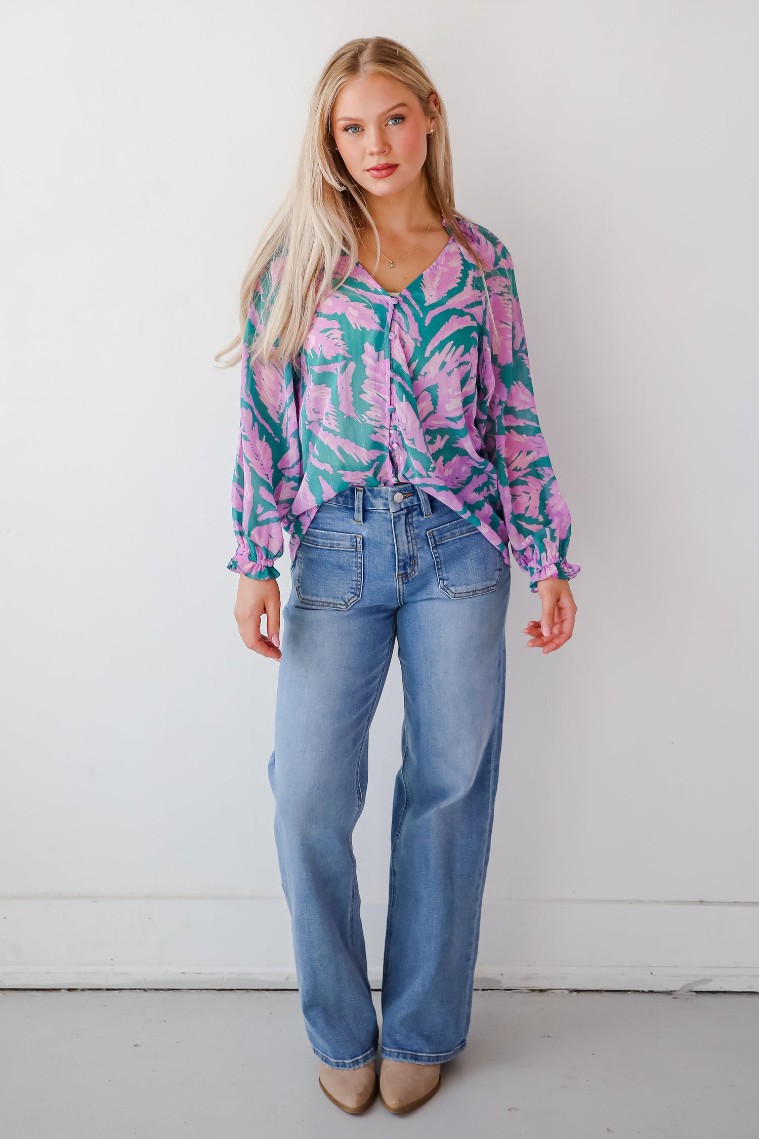 Dreamy Grace Teal Floral Blouse