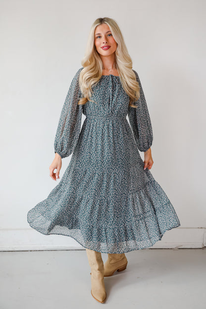 Endlessly Darling Teal Floral Midi Dress