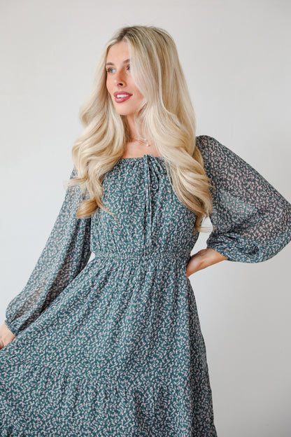 Endlessly Darling Teal Floral Midi Dress