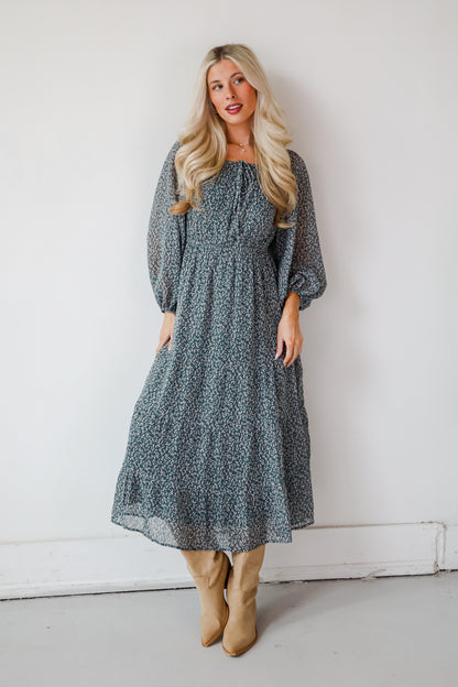 Endlessly Darling Teal Floral Midi Dress