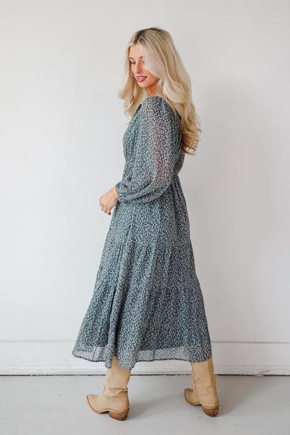 Endlessly Darling Teal Floral Midi Dress