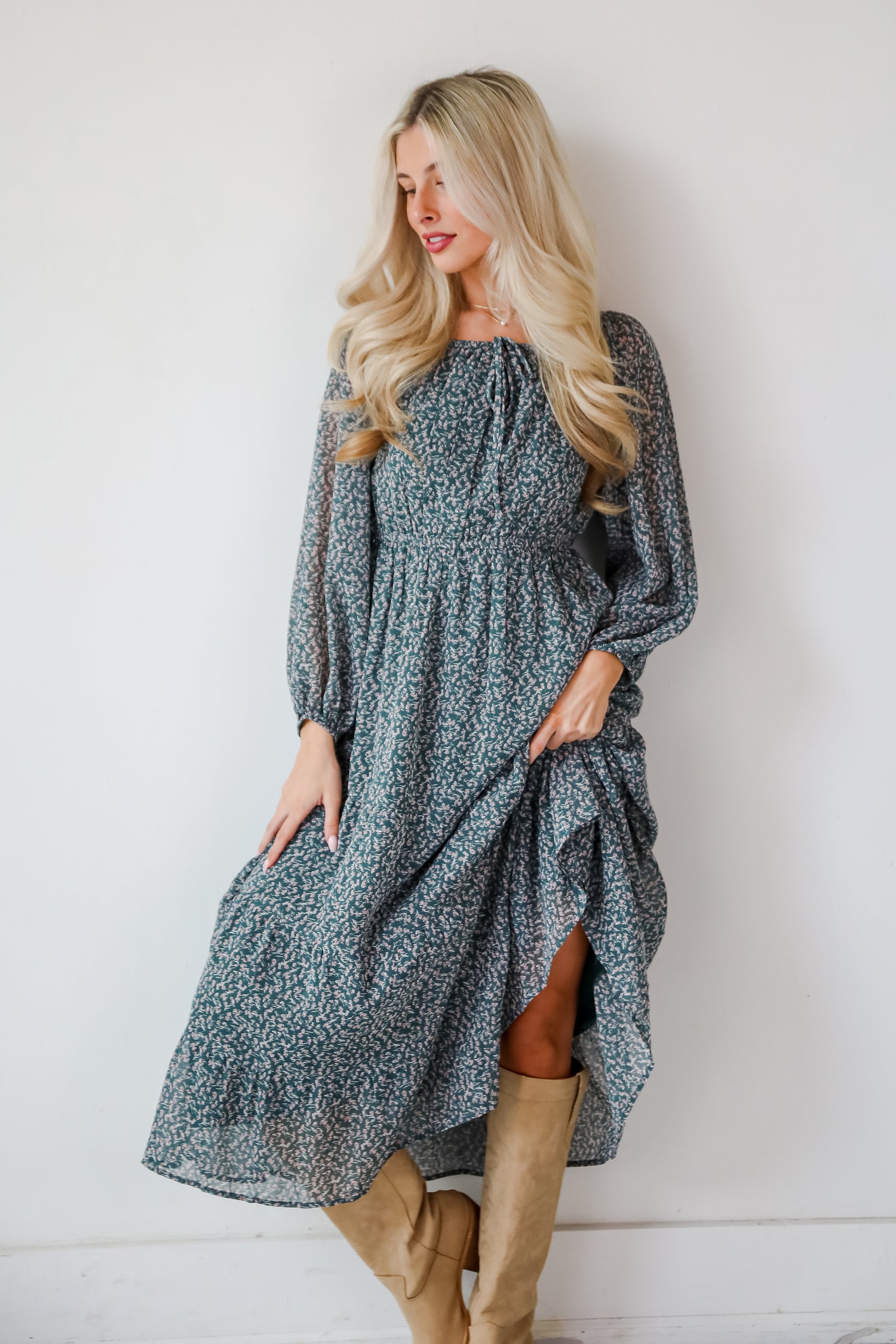 Endlessly Darling Teal Floral Midi Dress