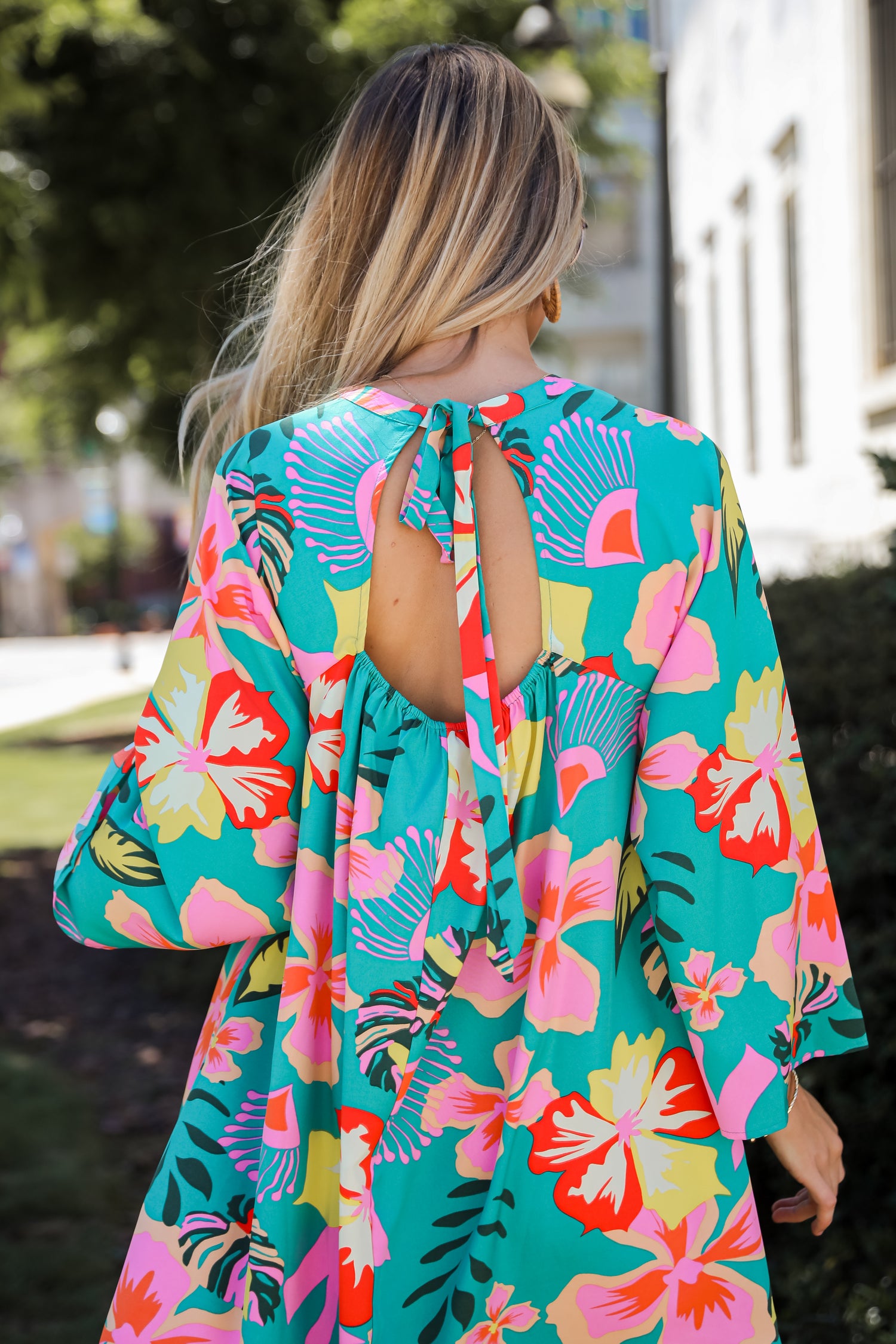 Island Ease Teal Tropical Mini Dress