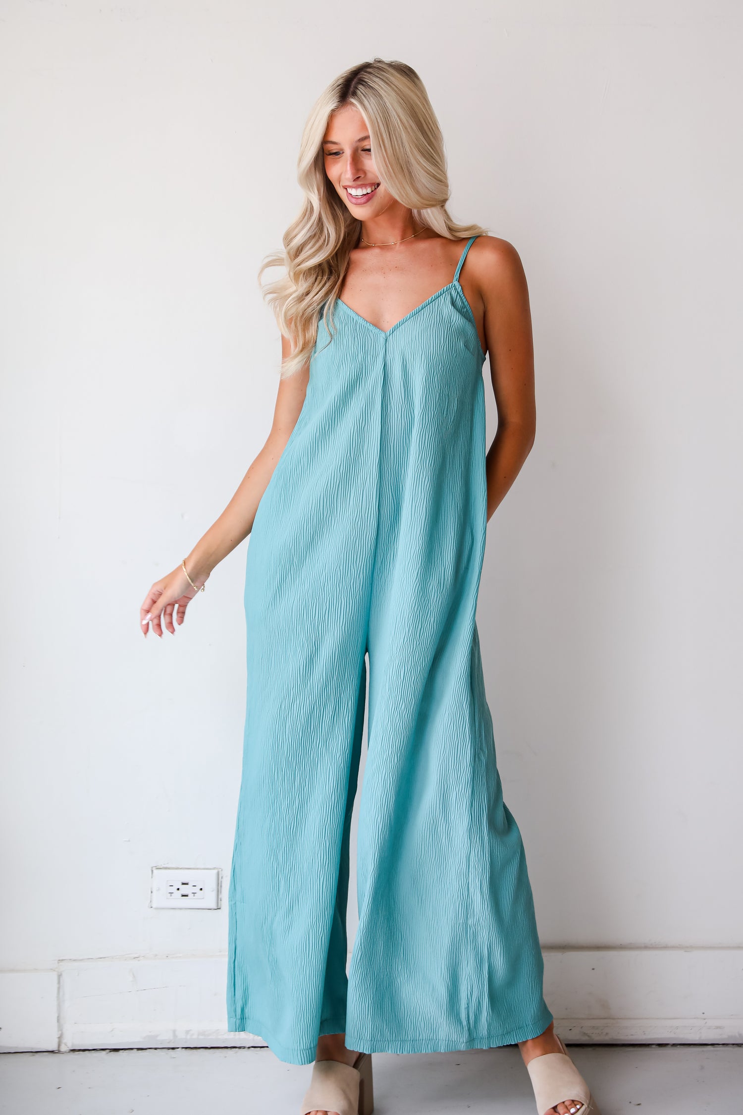 Sunny Energy Teal Wide Leg Jumpsuit