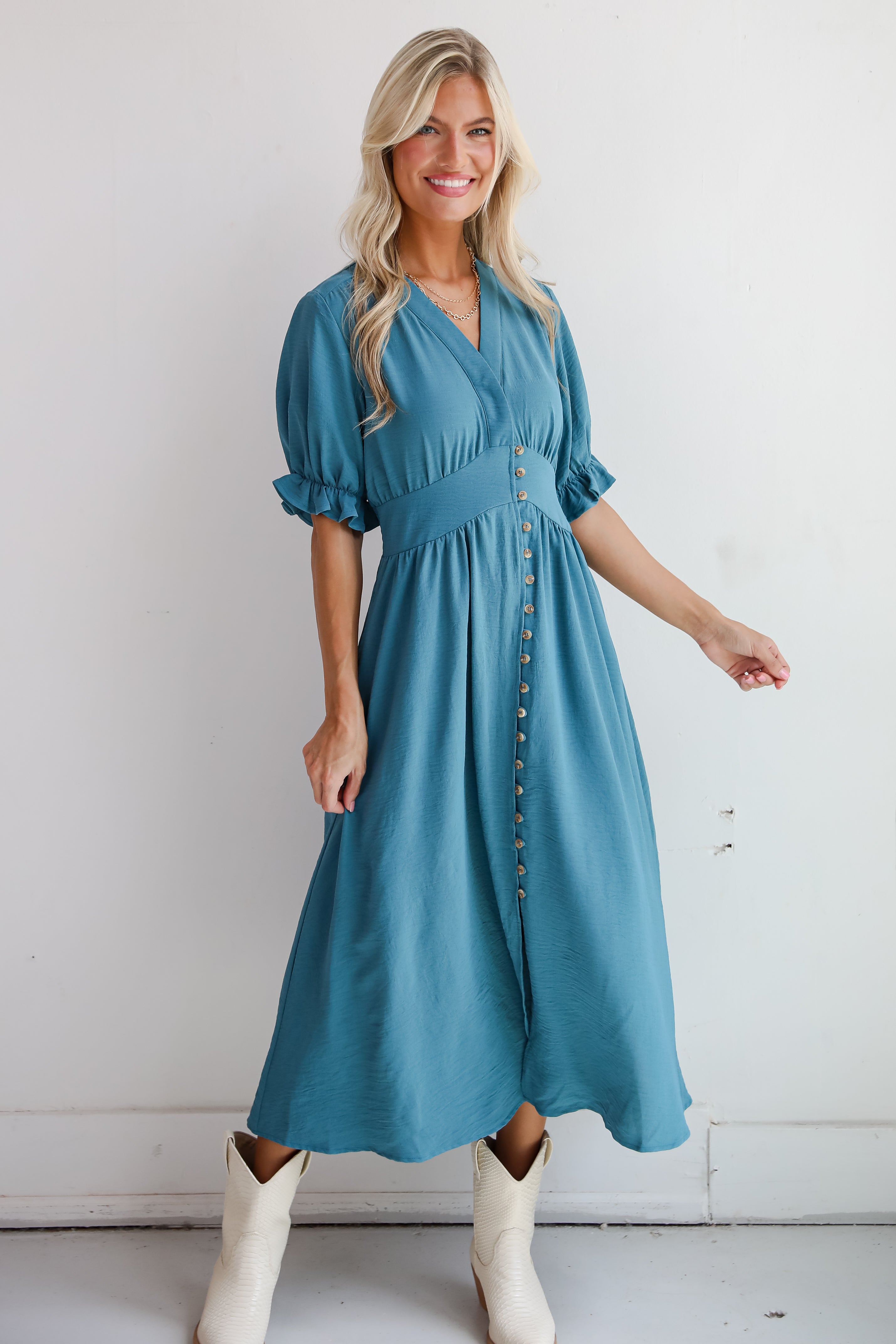 Exceptionally Graceful Teal Midi Dress