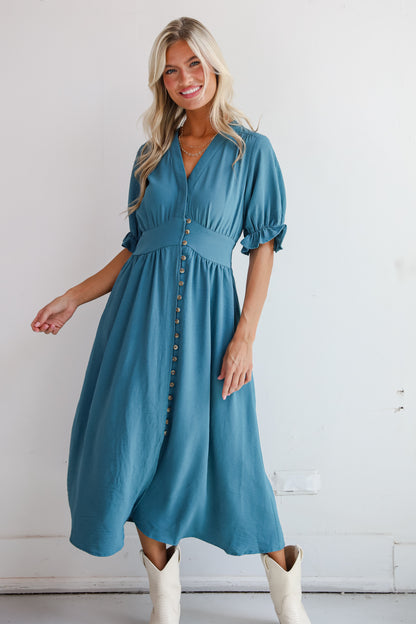 Exceptionally Graceful Teal Midi Dress