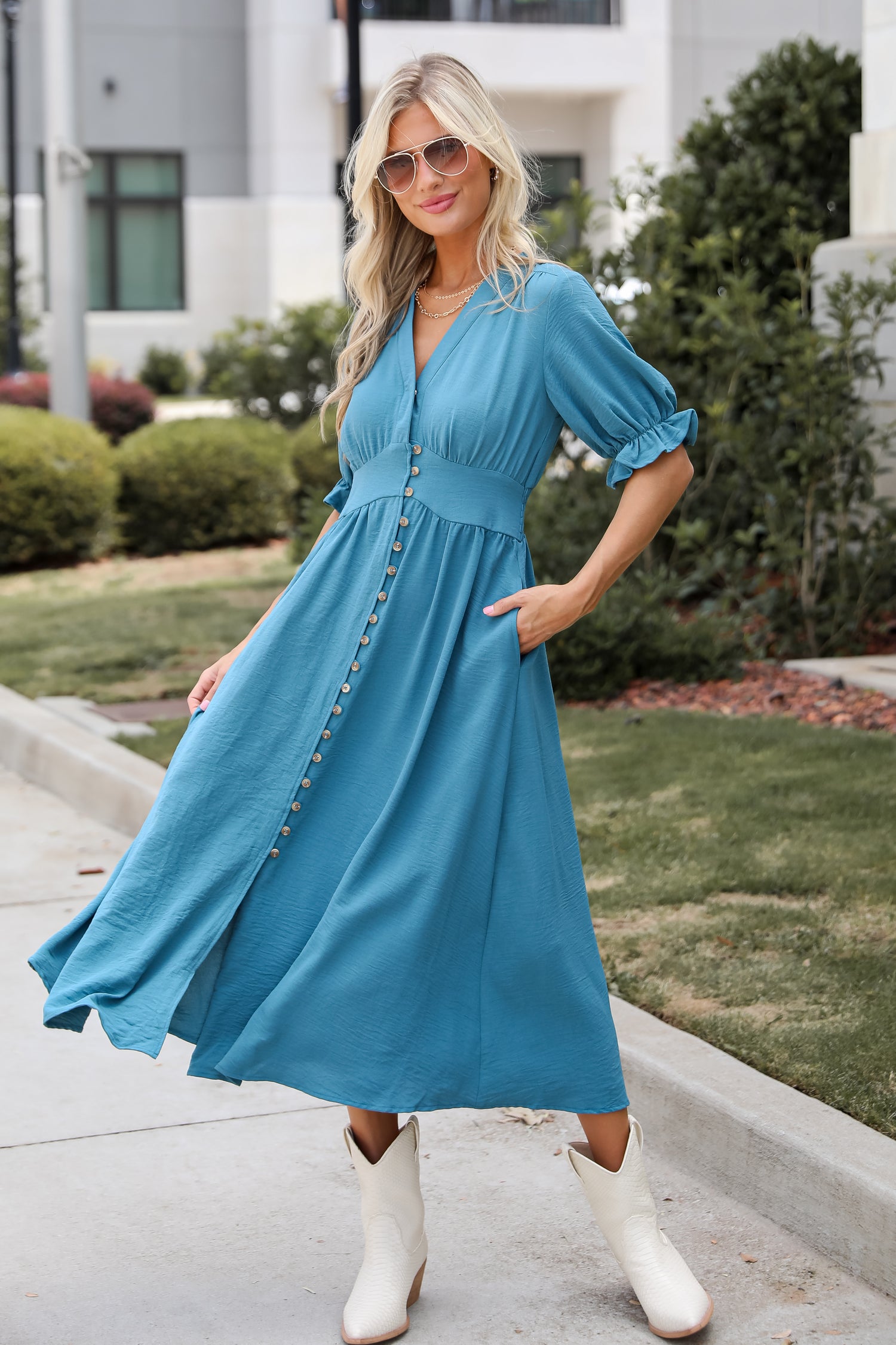 Exceptionally Graceful Teal Midi Dress