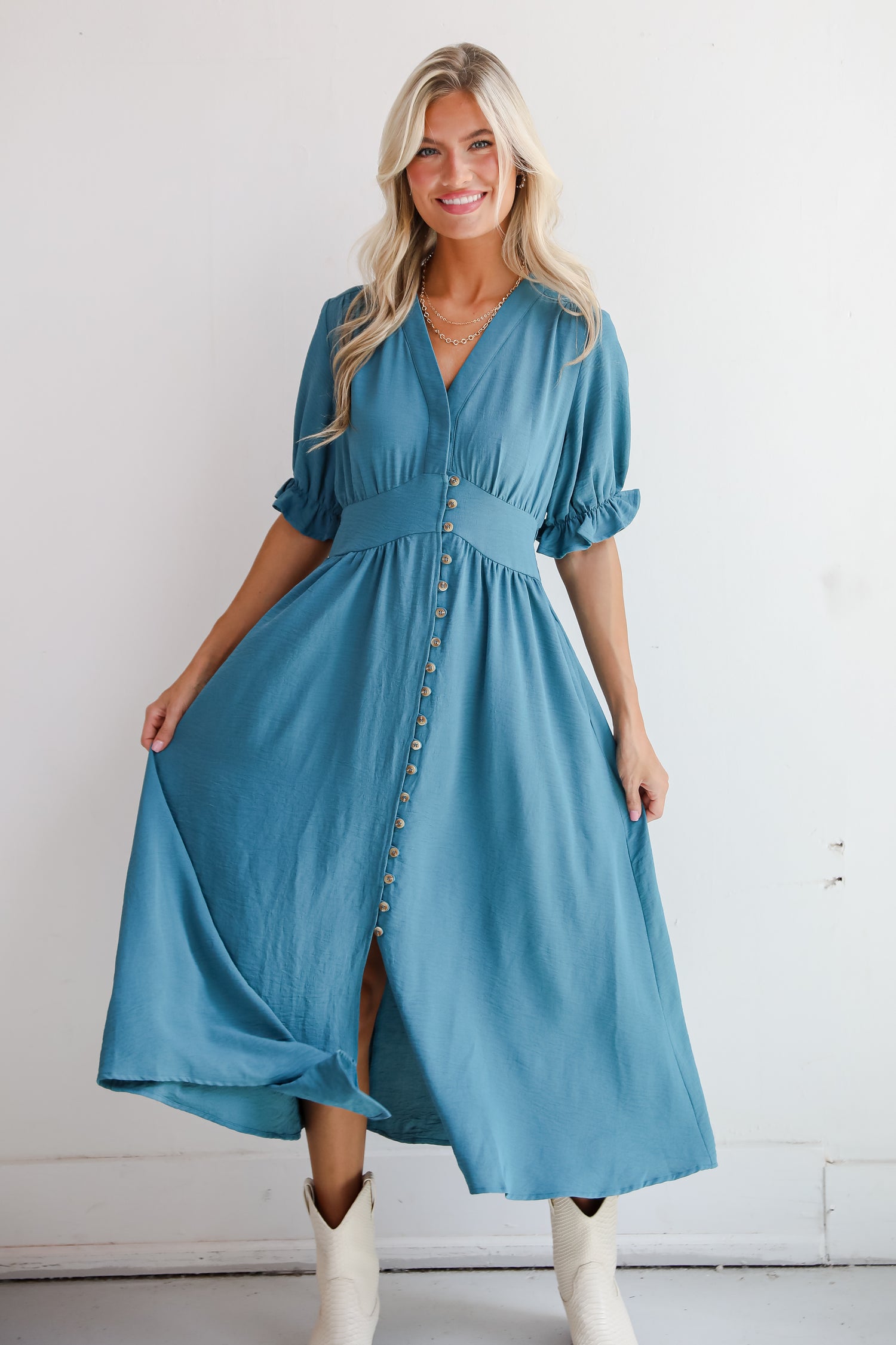 Exceptionally Graceful Teal Midi Dress