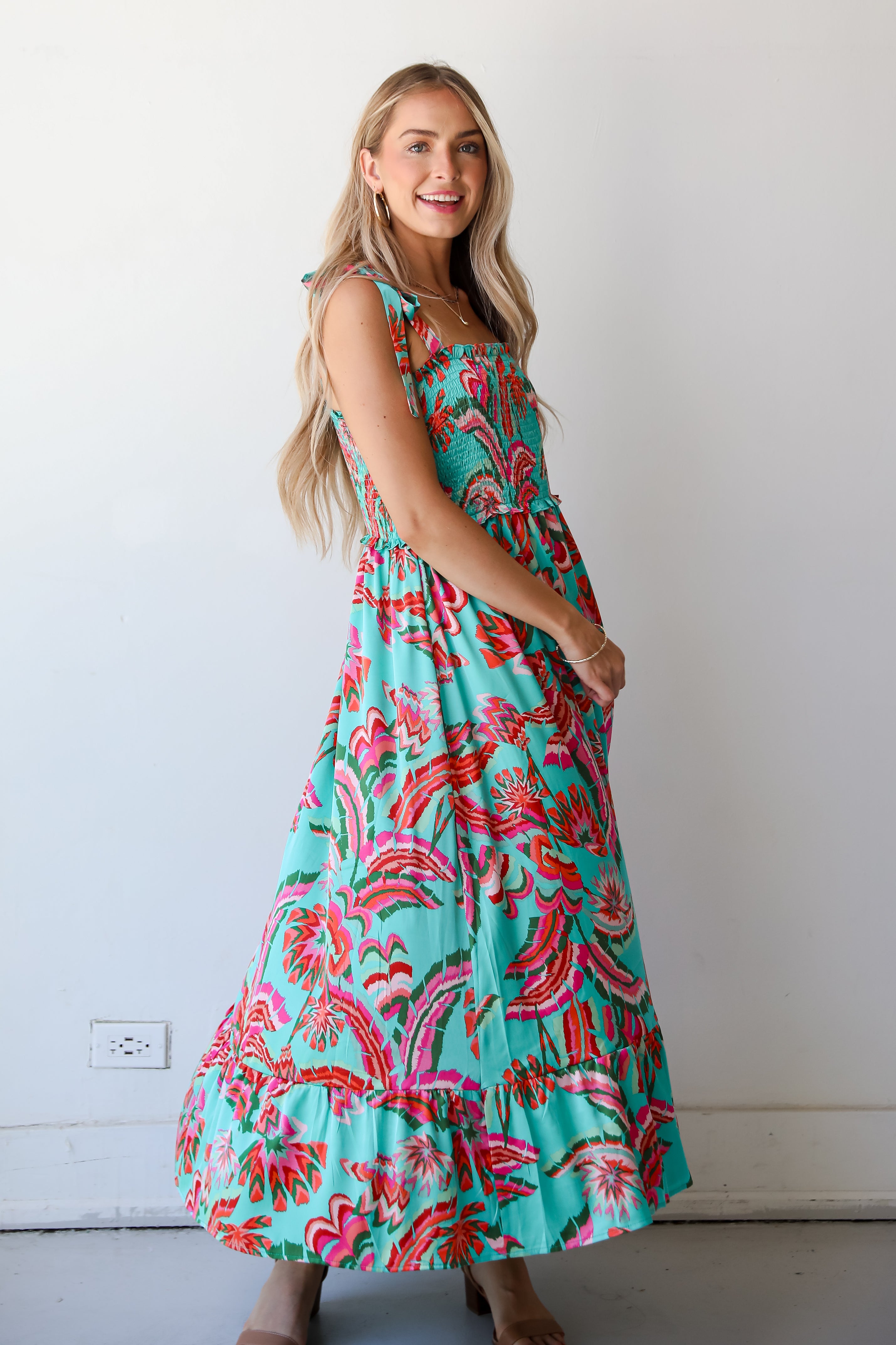 Flirty Dreamer Jade Satin Maxi Dress