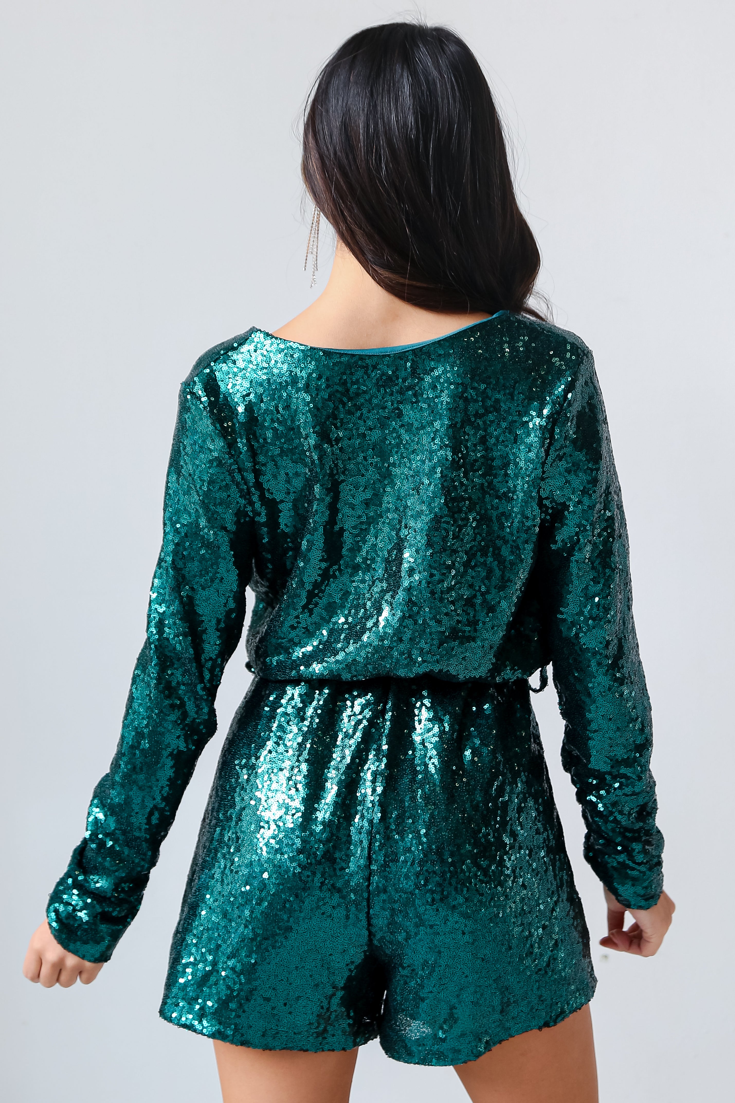 Teal Sequin Romper back view