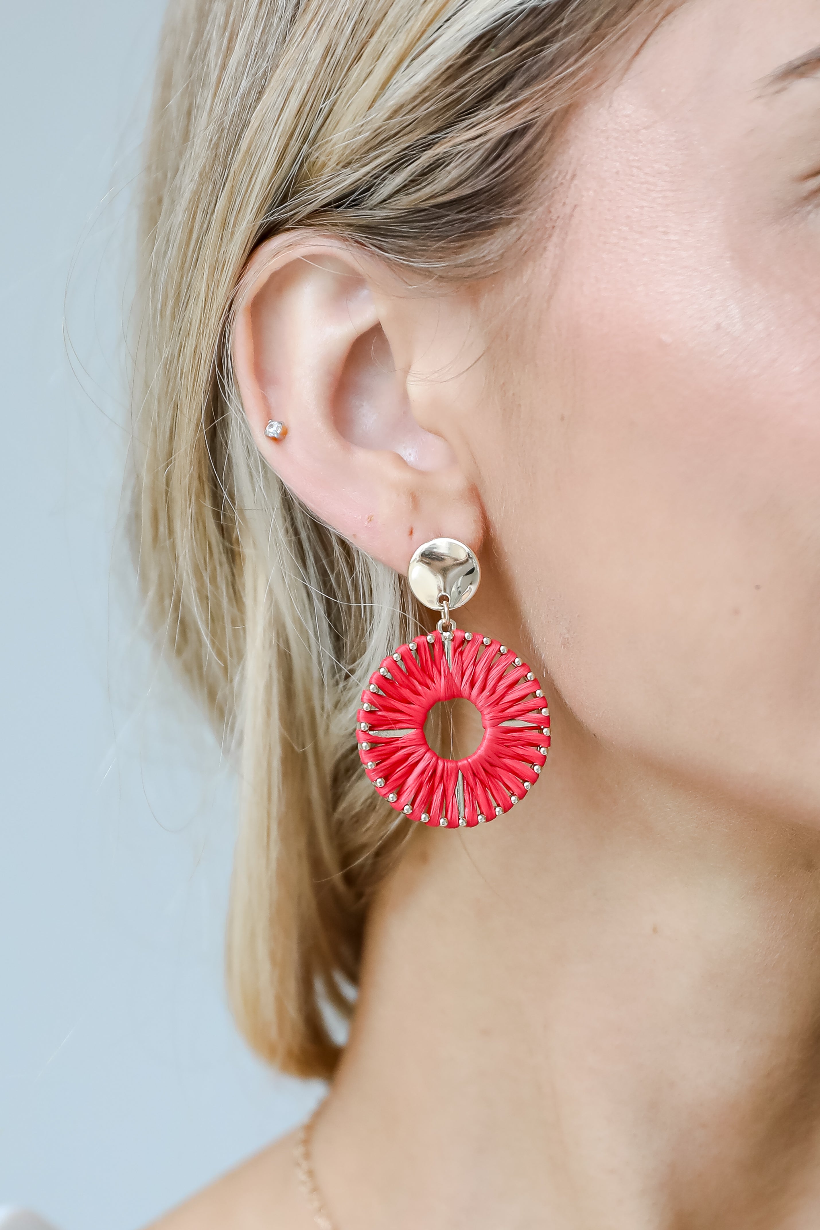 cute red Straw Statement Earrings