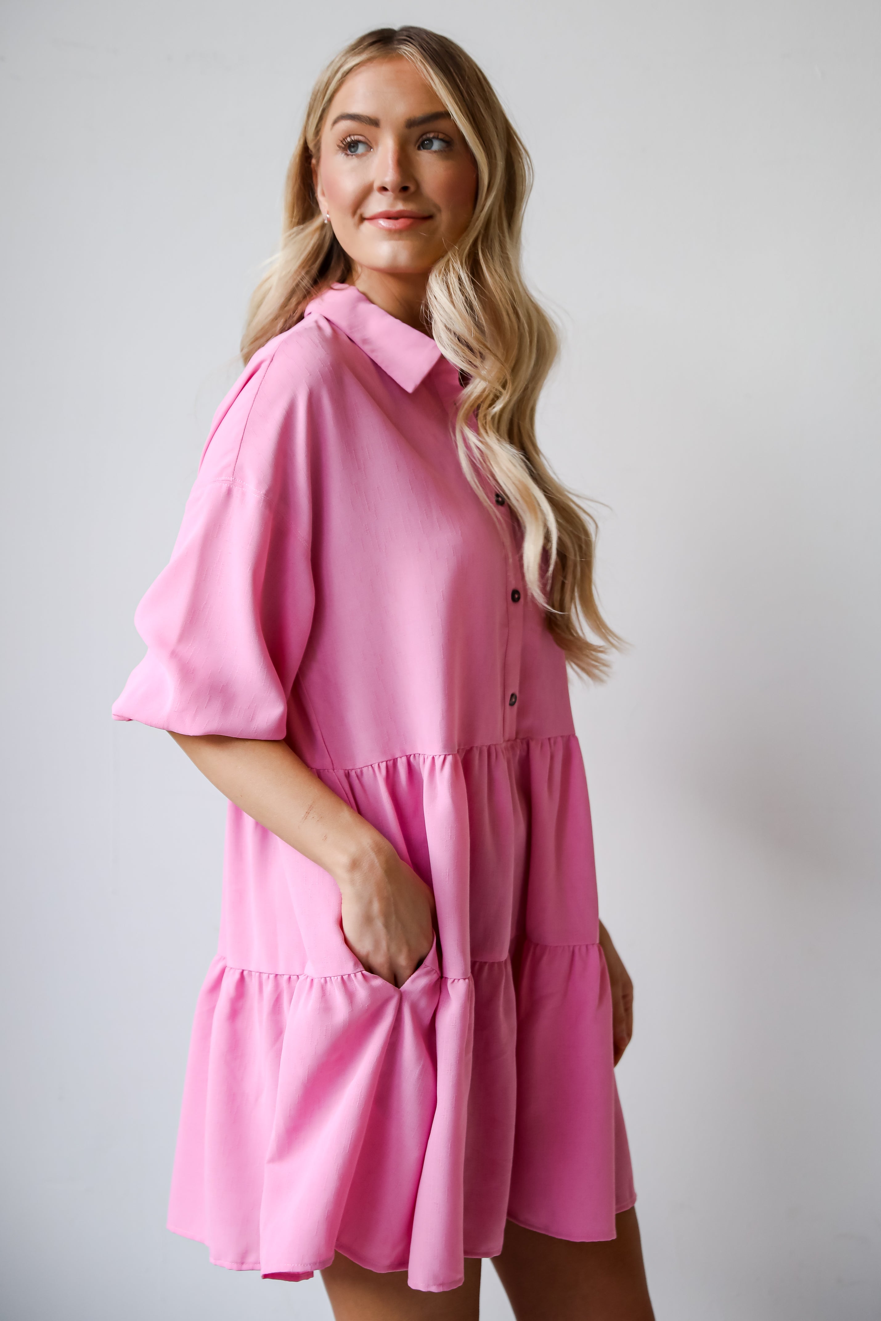 pink Tiered Mini Dress side view