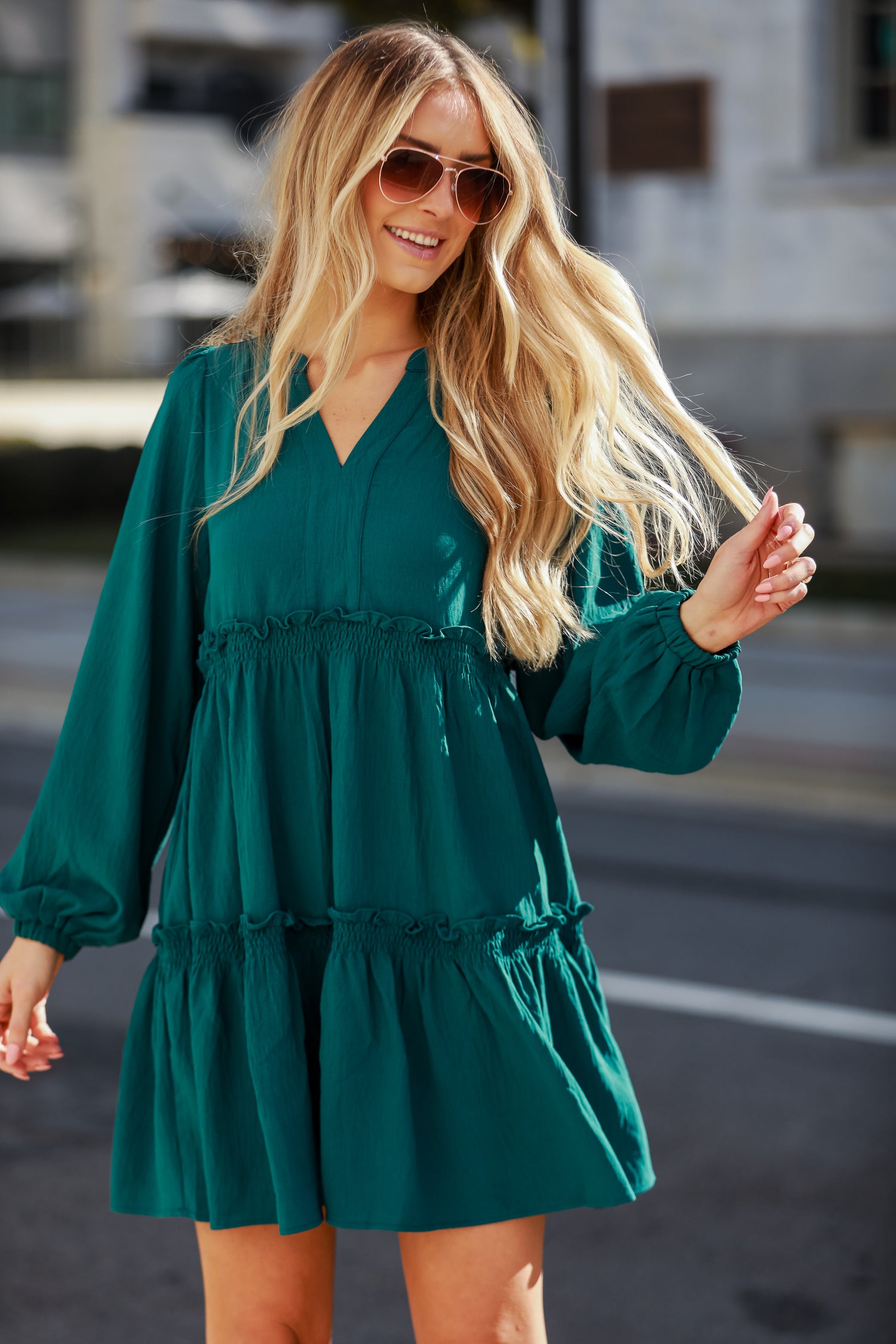 green Tiered Mini Dress